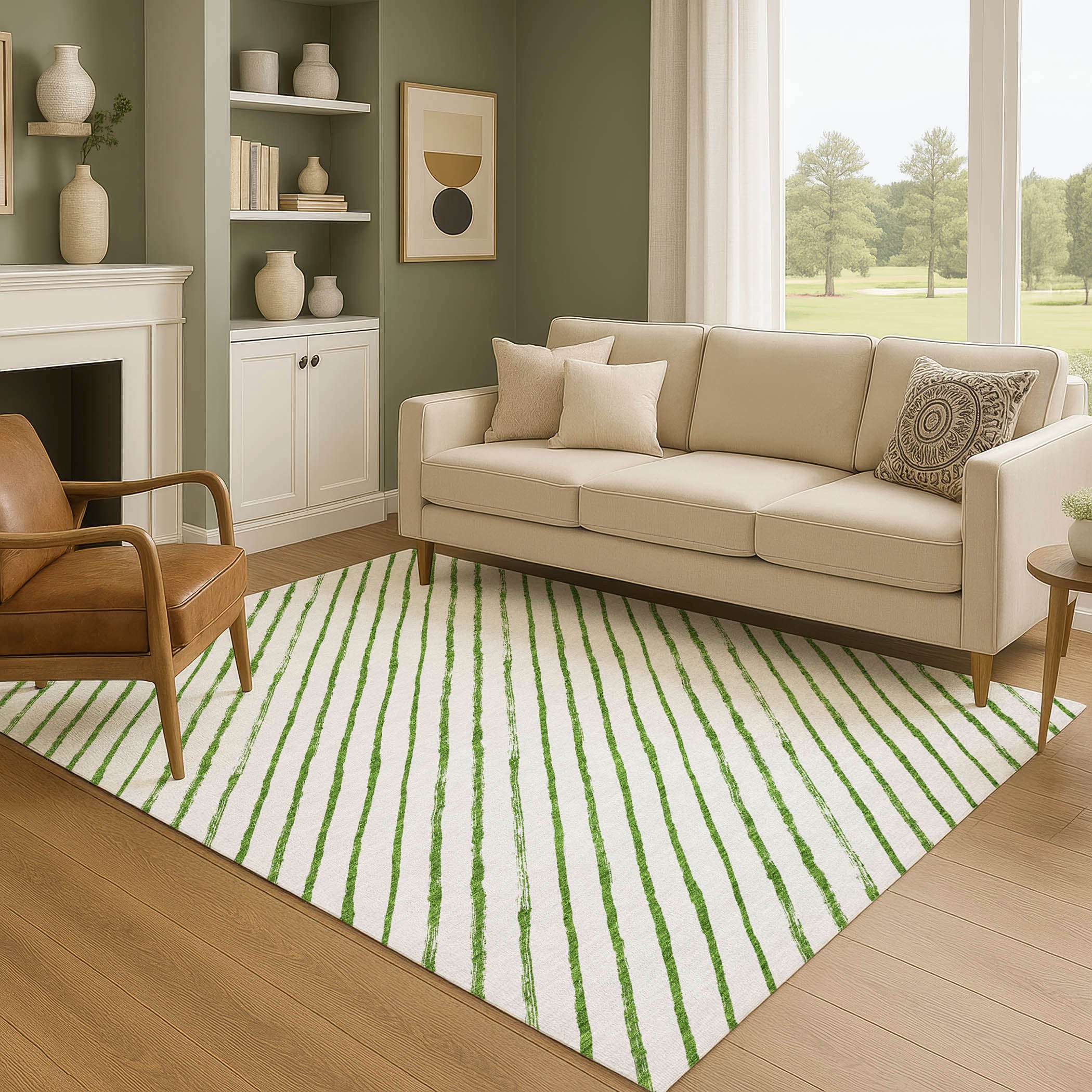 Reykjavik Machine Washable Transitional Green Rug 2'6" x 3'10" #shape_Rectangle