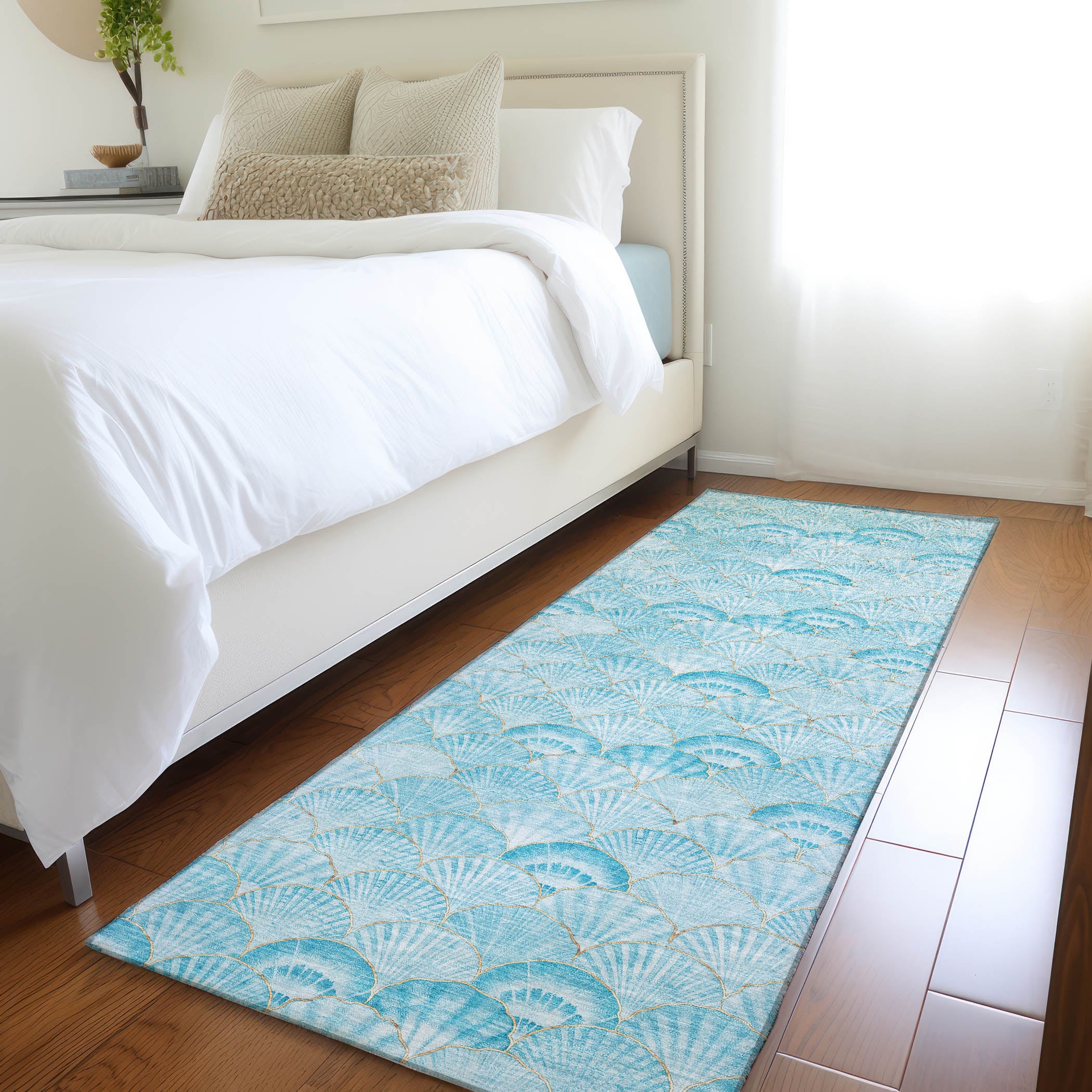 Bruges Machine Washable Coastal Aqua Teal Rug 2'3" x 7'6" #shape_Runner