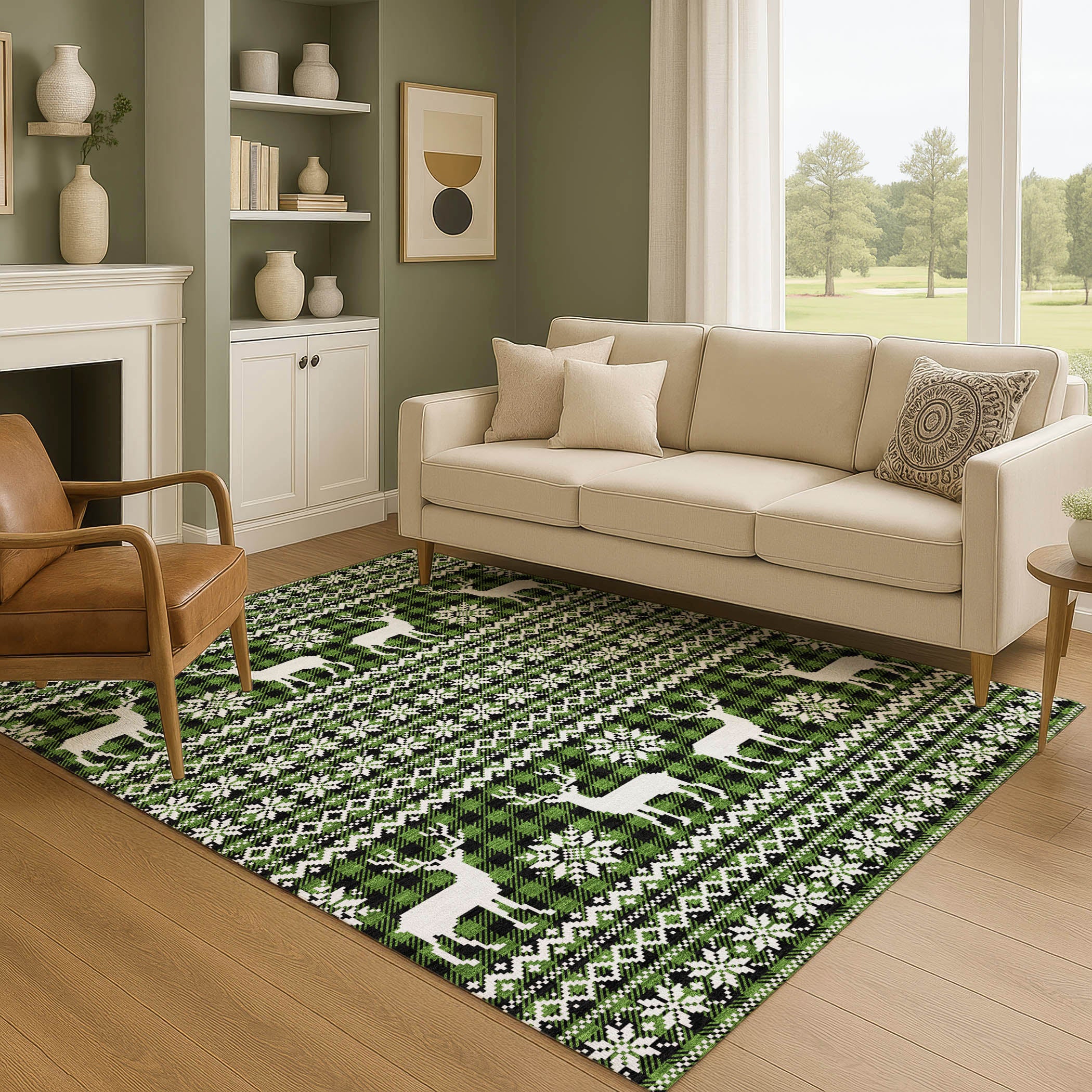 Baku Machine Washable Transitional Cactus Green Rug 2'6" x 3'10" #shape_Rectangle