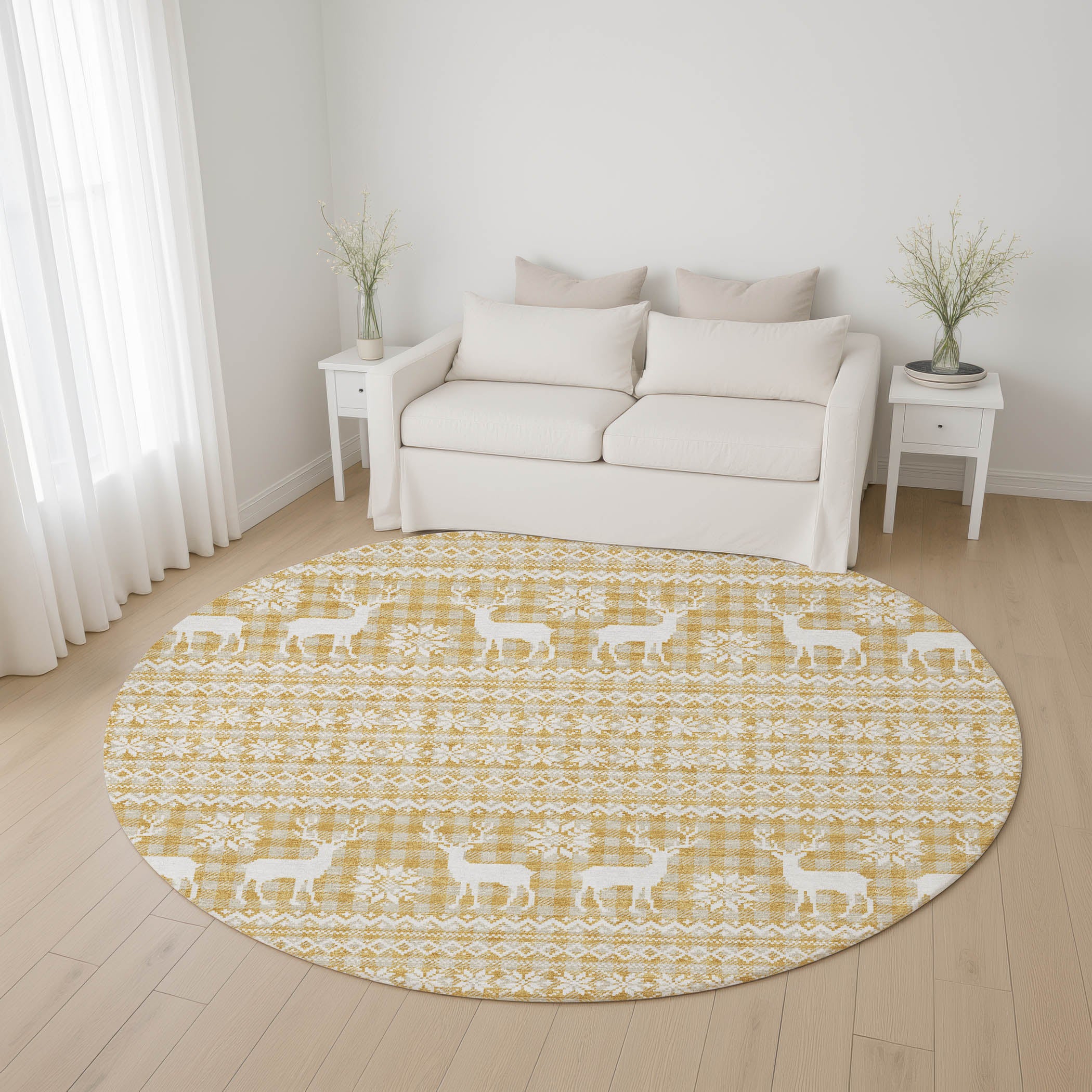 Baku Machine Washable Transitional Gold Rug 8' x 8' #shape_Round