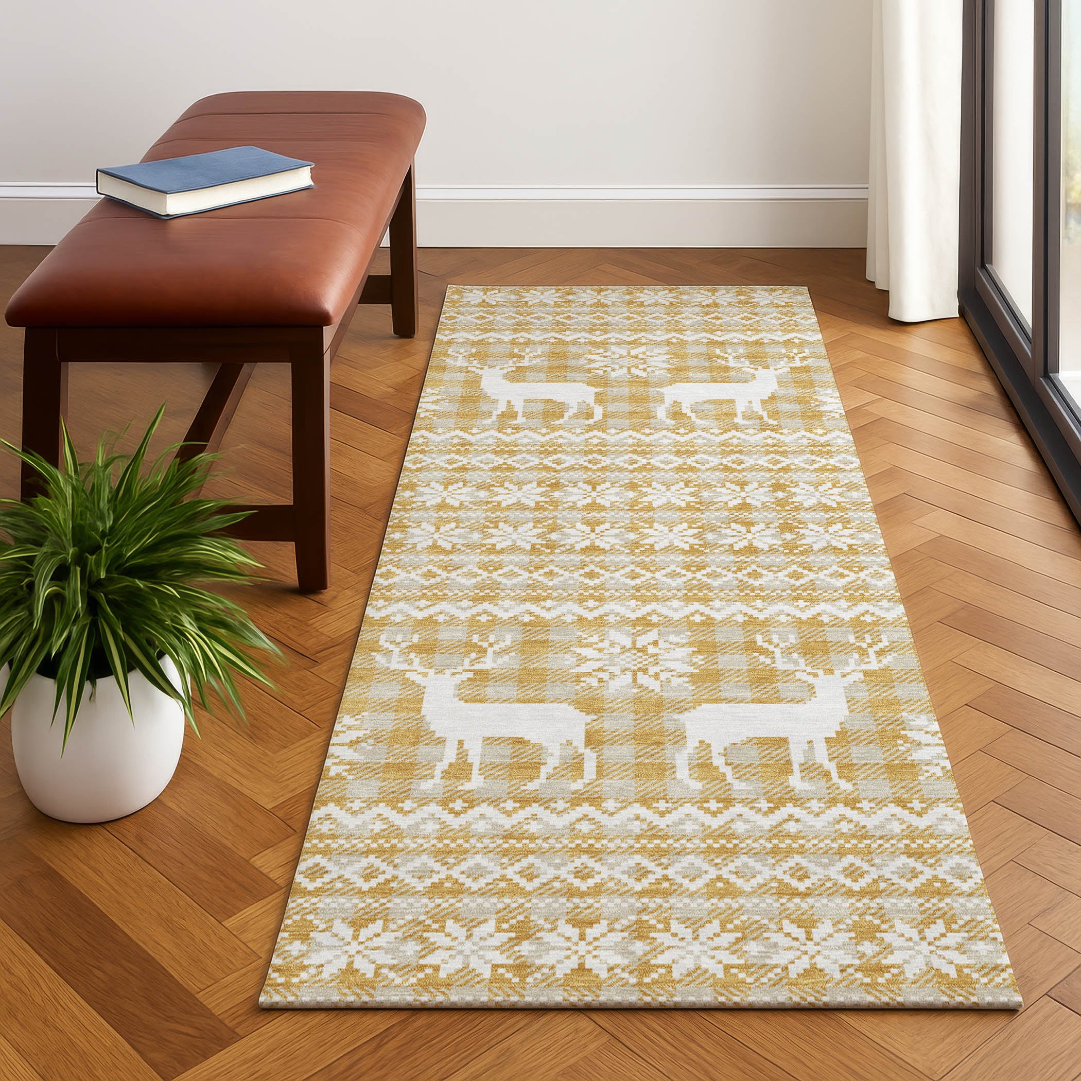 Baku Machine Washable Transitional Gold Rug 2'3" x 7'6" #shape_Runner
