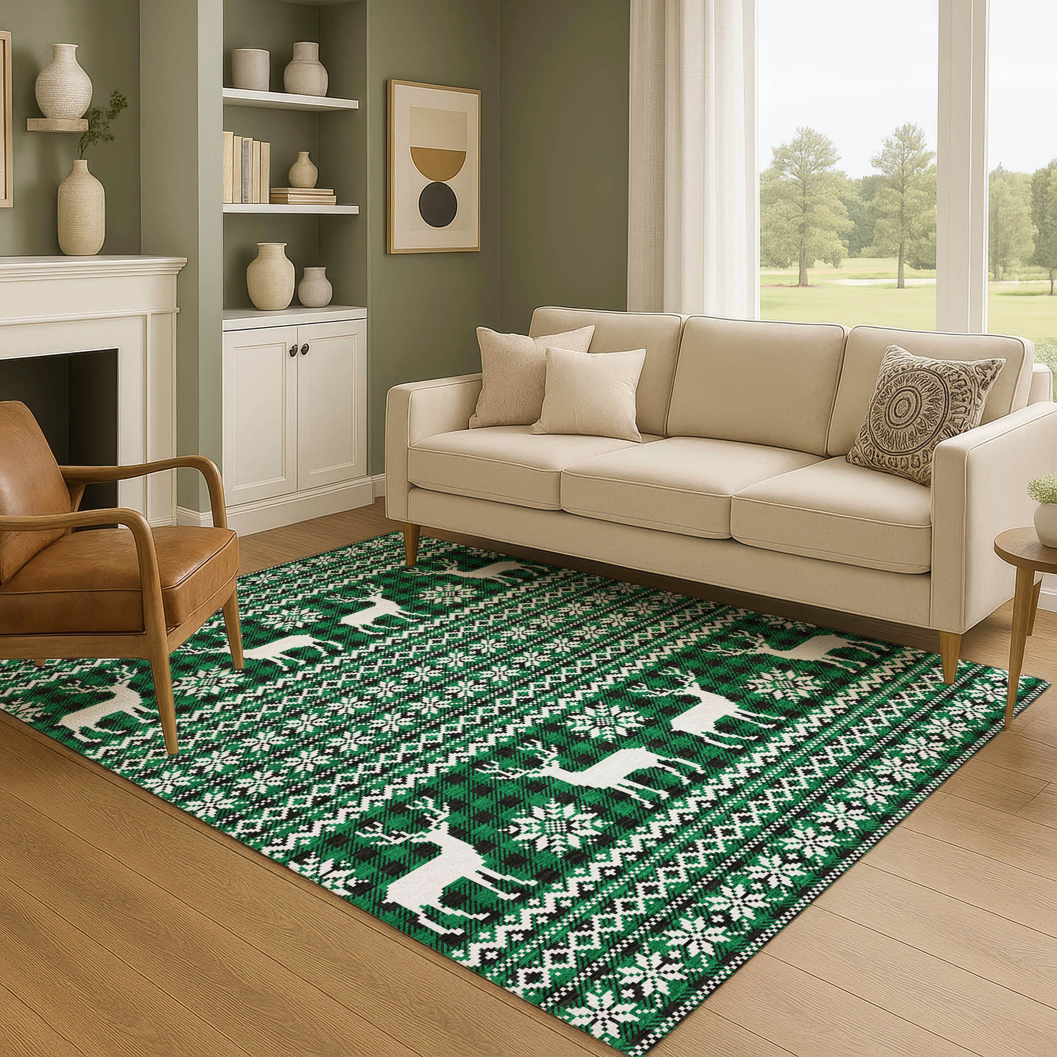 Baku Machine Washable Transitional Green Rug 2'6" x 3'10" #shape_Rectangle
