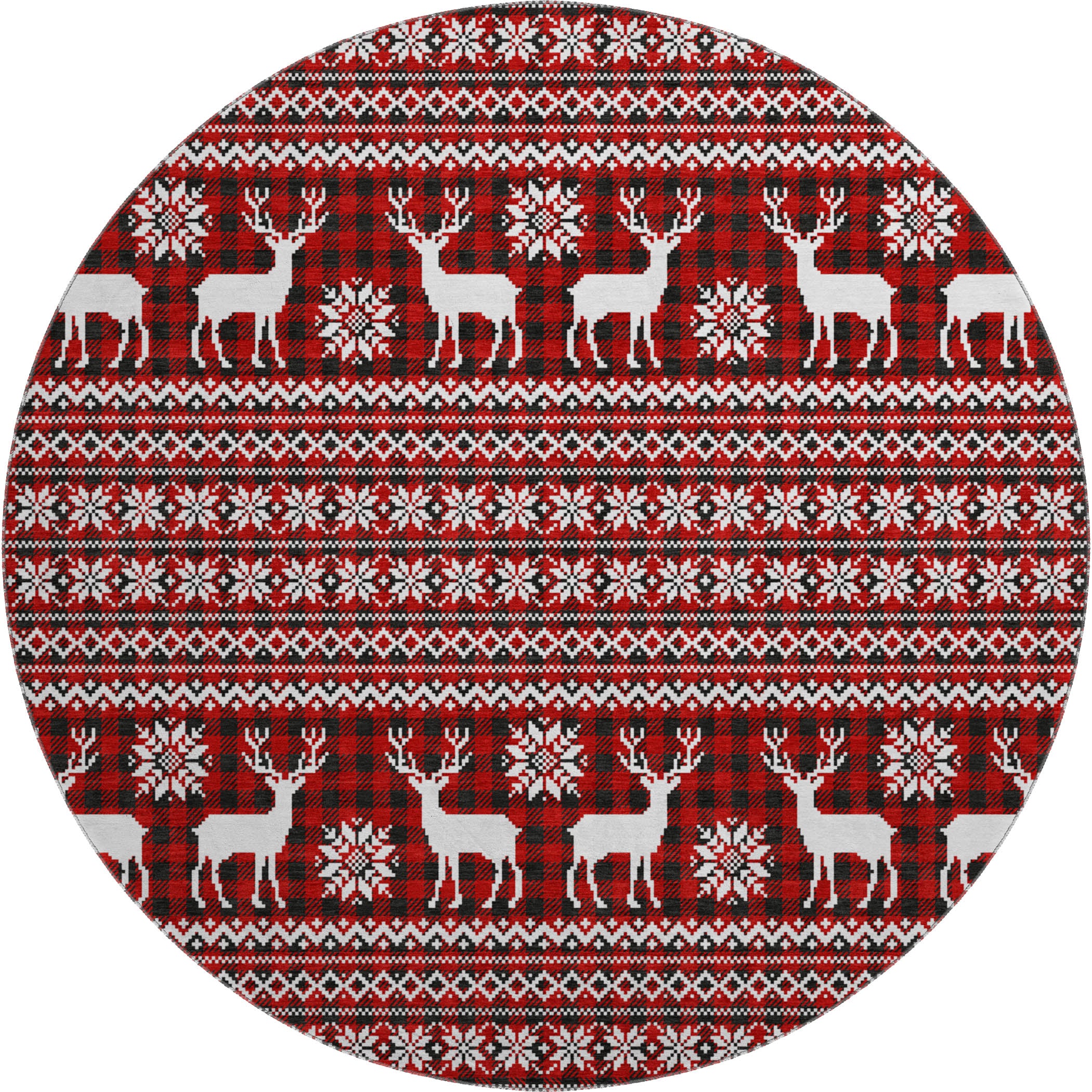 Baku Machine Washable Transitional Red Rug 8' x 8' #shape_Round