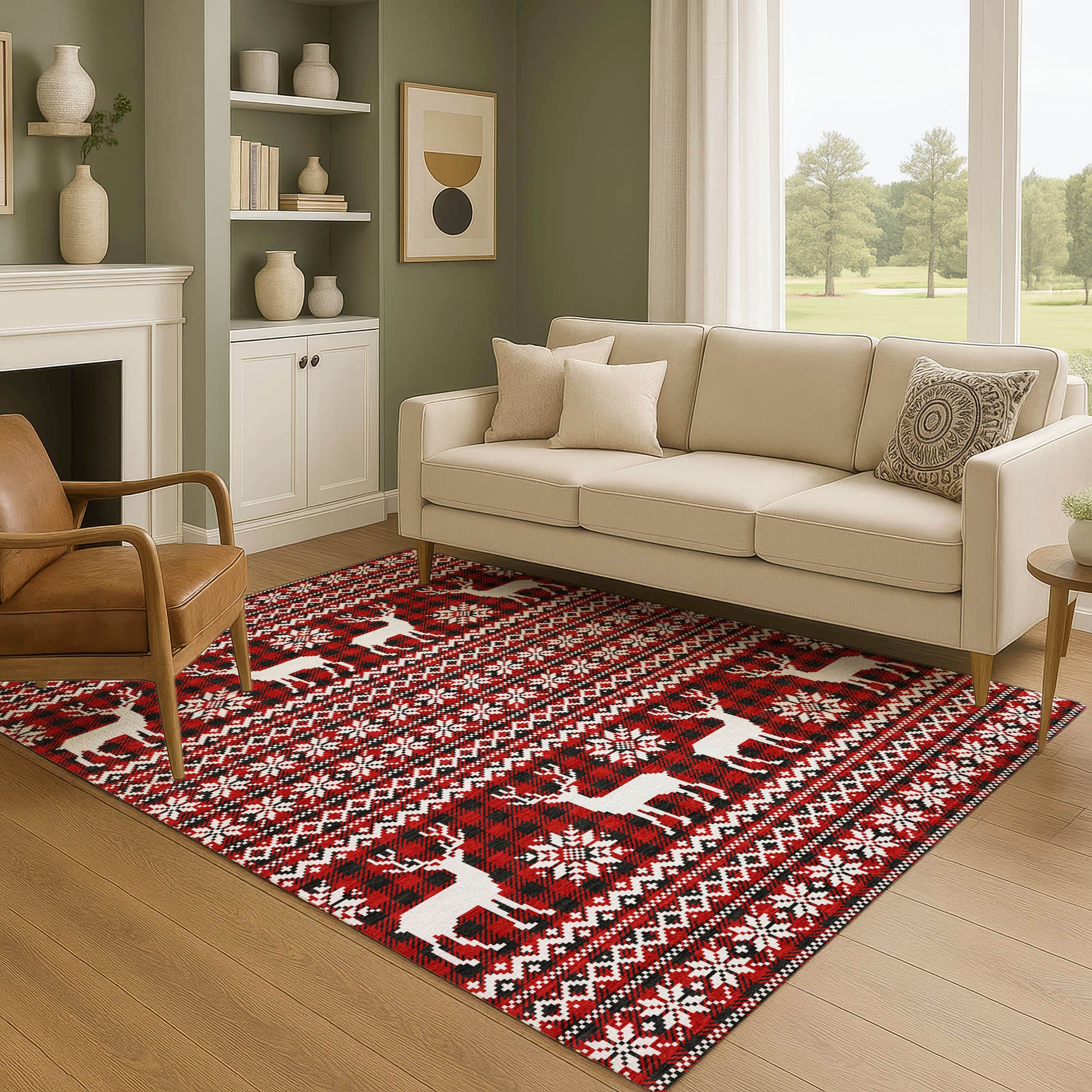 Baku Machine Washable Transitional Red Rug 2'6" x 3'10" #shape_Rectangle