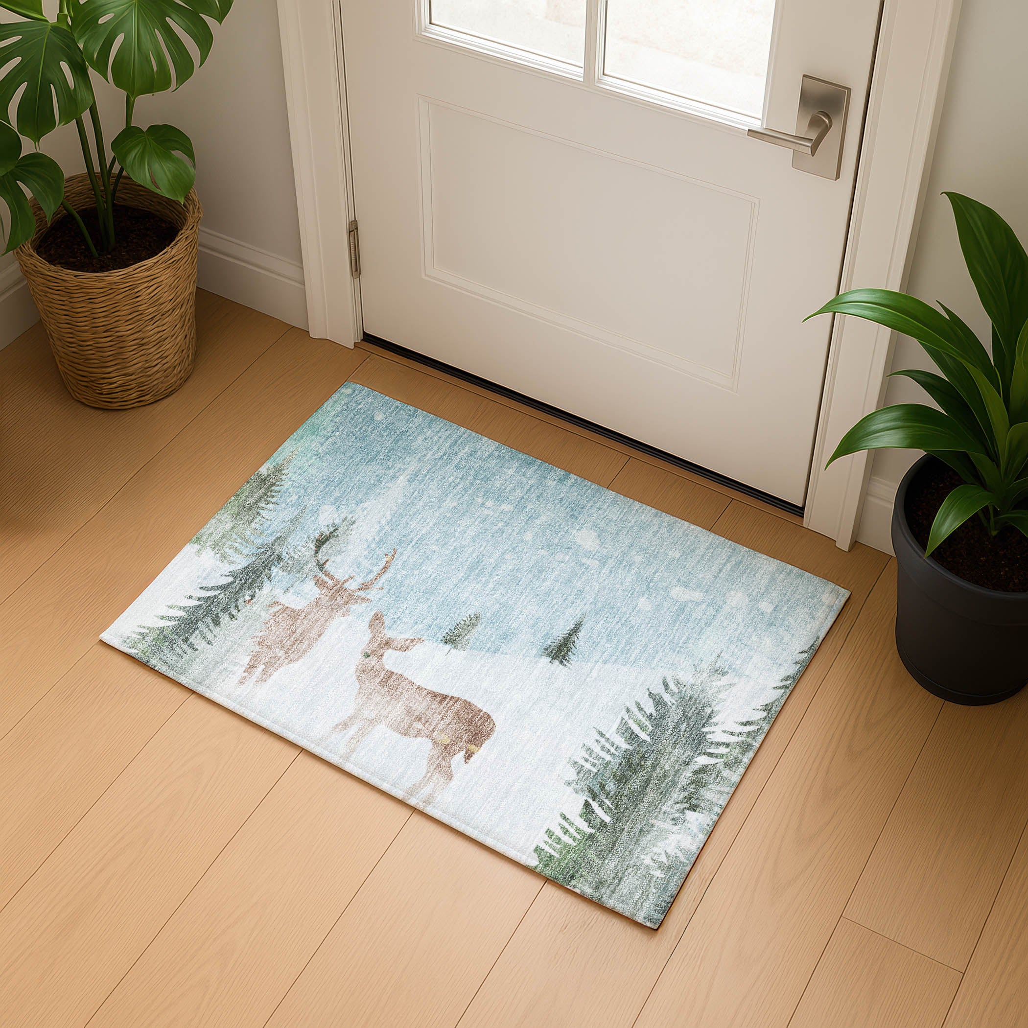 Istanbul Machine Washable Transitional Sky Blue Rug 1'8" x 2'6" #shape_Rectangle