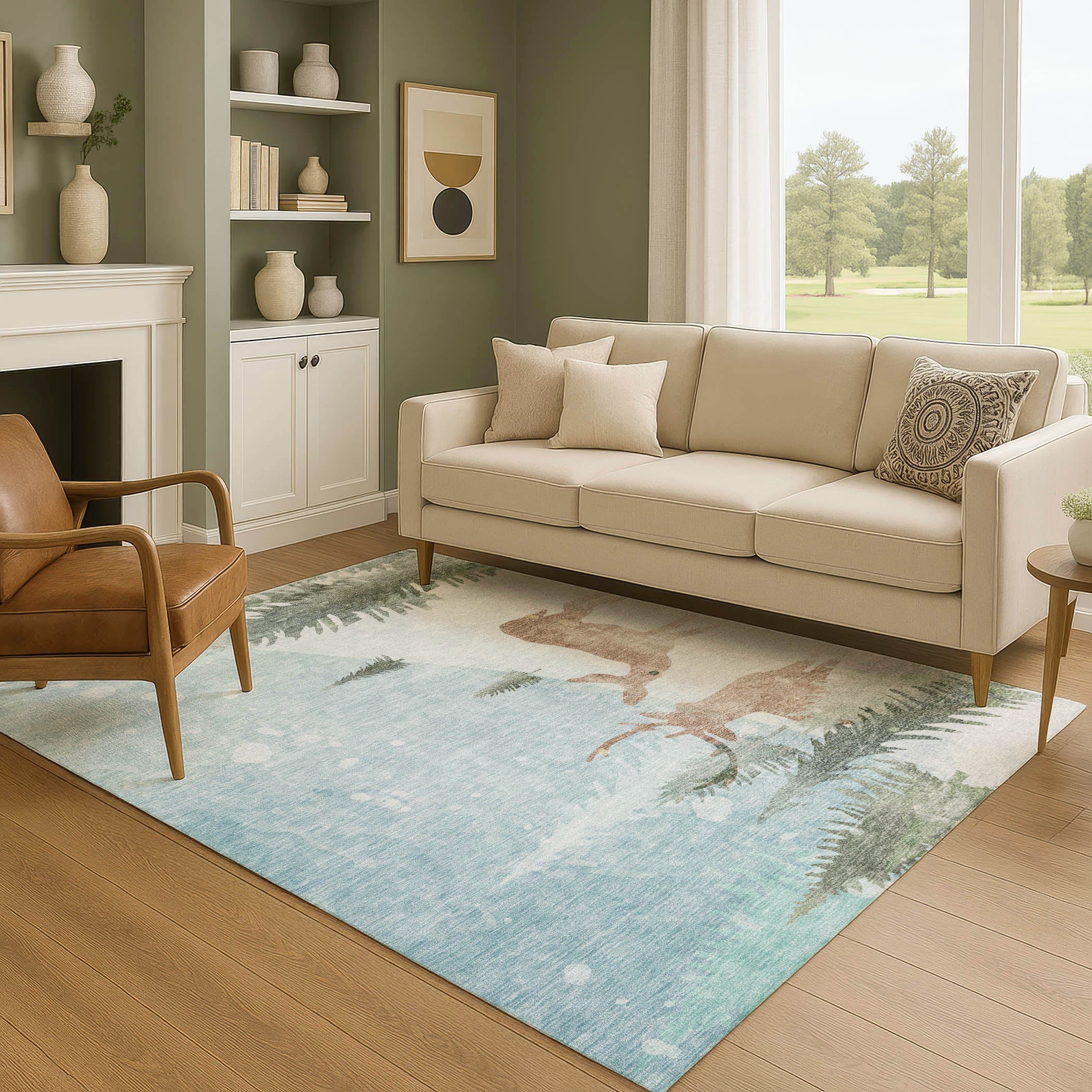 Istanbul Machine Washable Transitional Sky Blue Rug 2'6" x 3'10" #shape_Rectangle