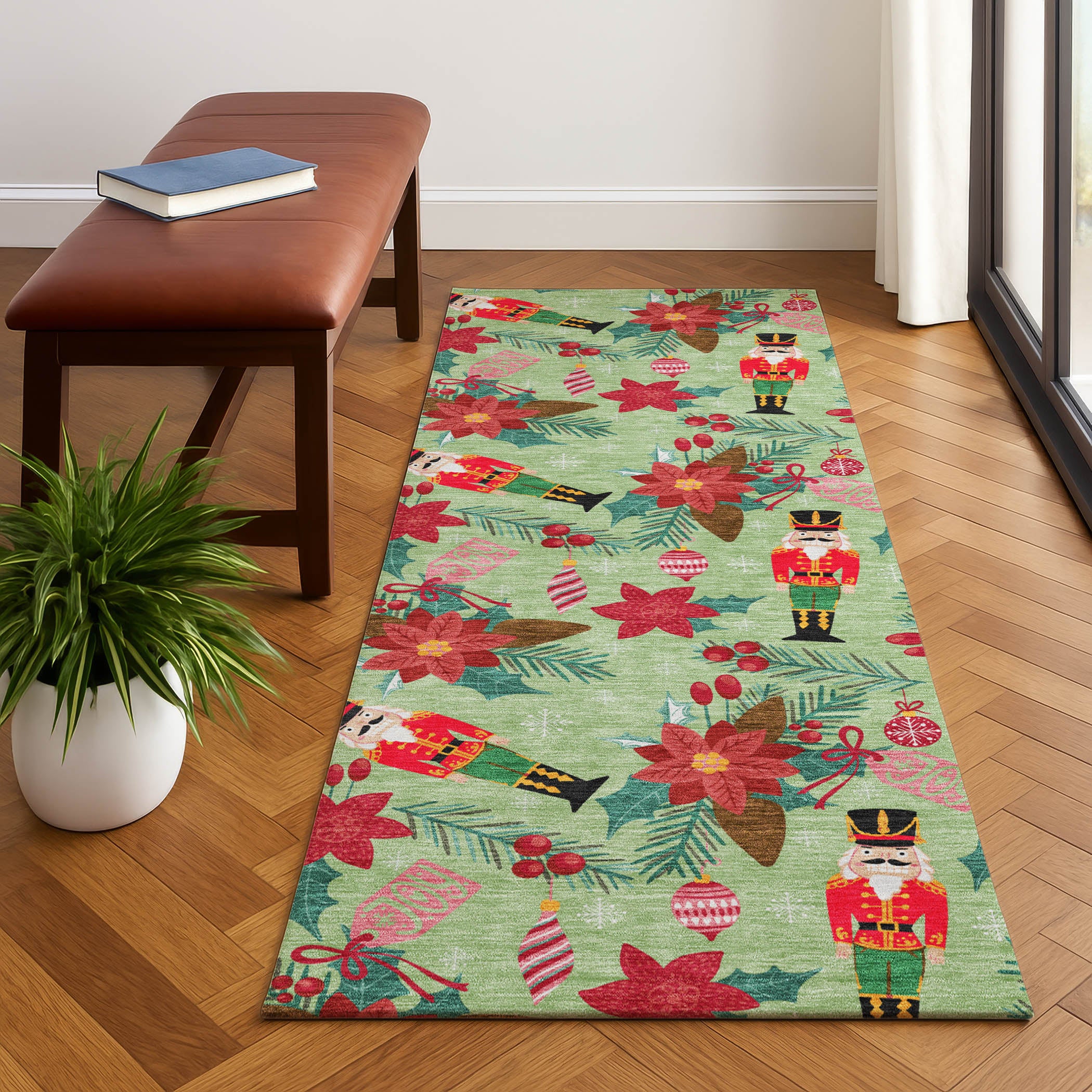 Mostar Machine Washable Transitional Aloe Green Rug 2'3" x 7'6" #shape_Runner