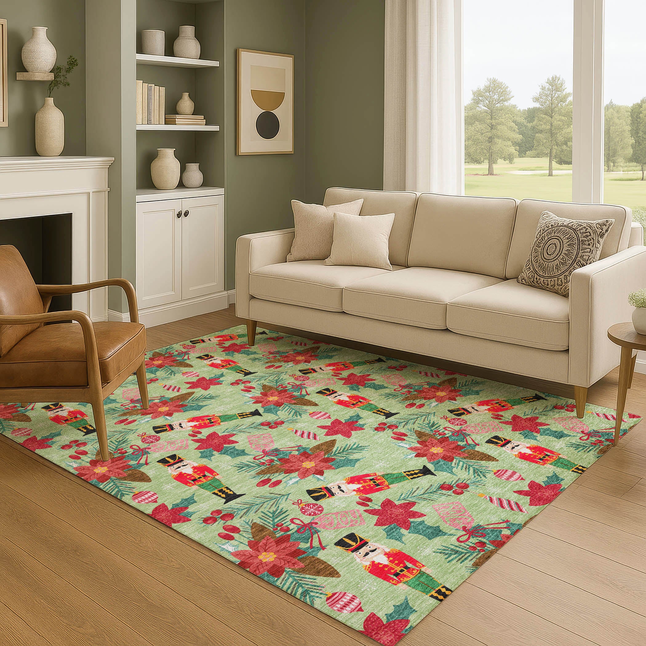 Mostar Machine Washable Transitional Aloe Green Rug 2'6" x 3'10" #shape_Rectangle