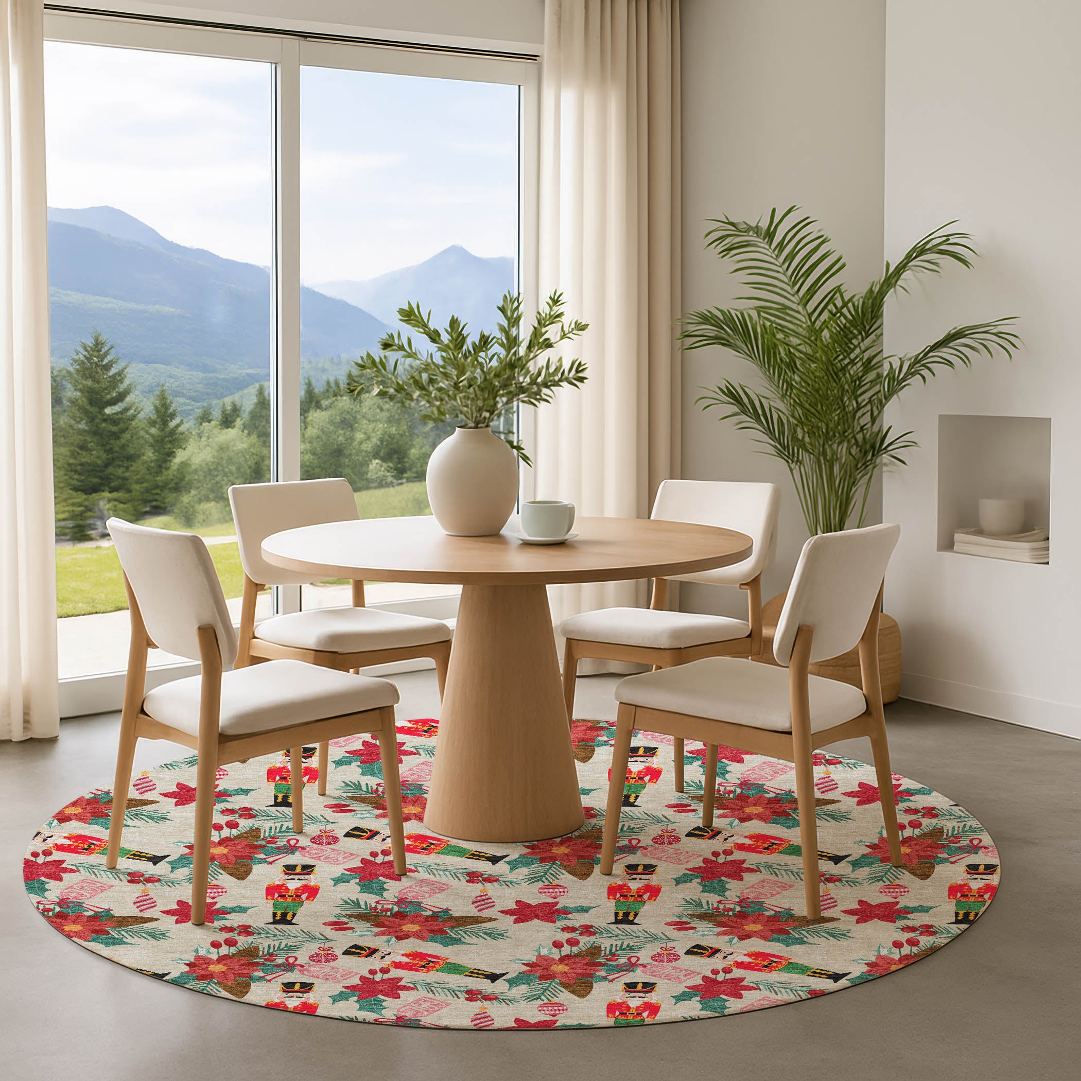 Mostar Machine Washable Transitional Beige Brown Rug 8' x 8' #shape_Round