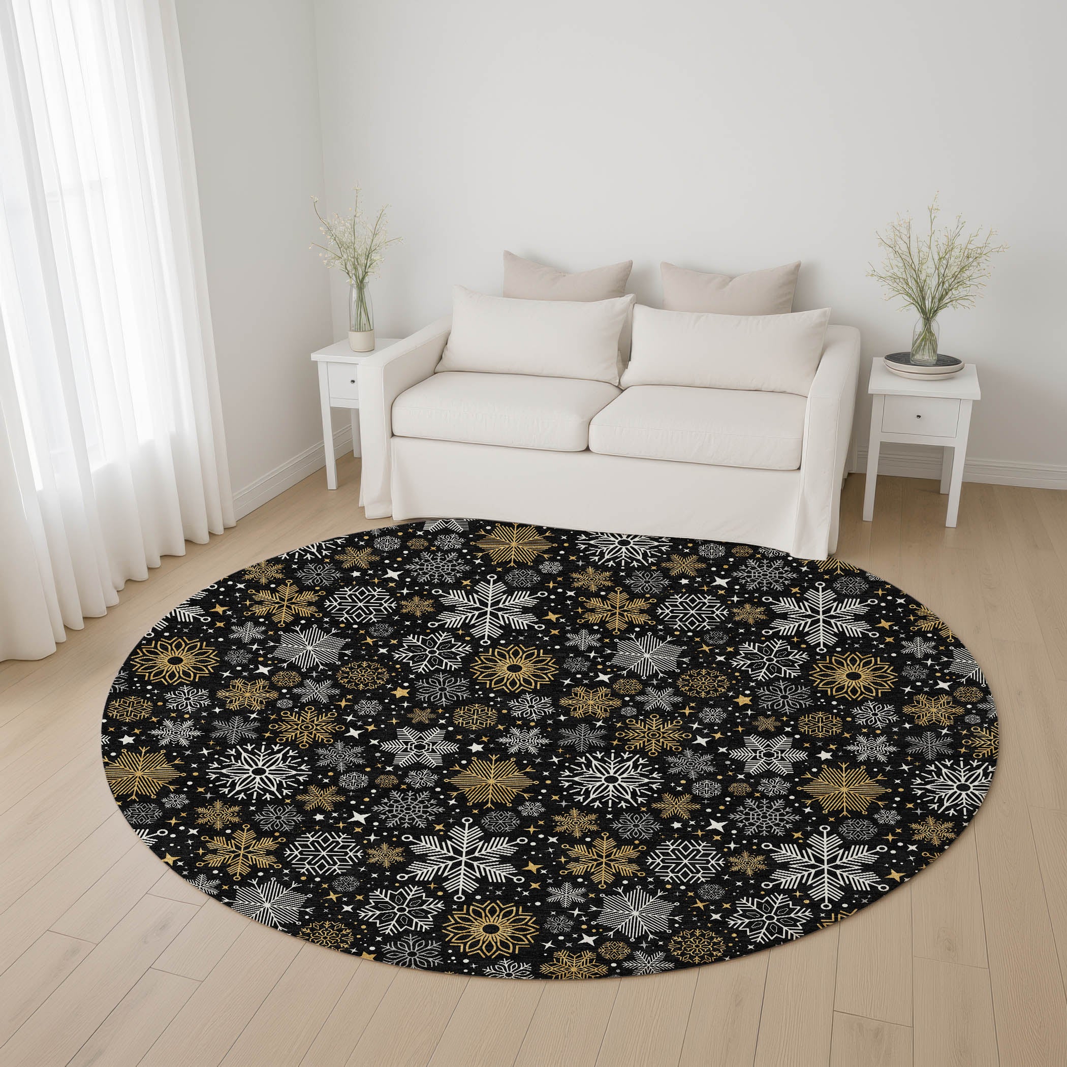 Reykjavik Machine Washable Transitional Black Rug 8' x 8' #shape_Round
