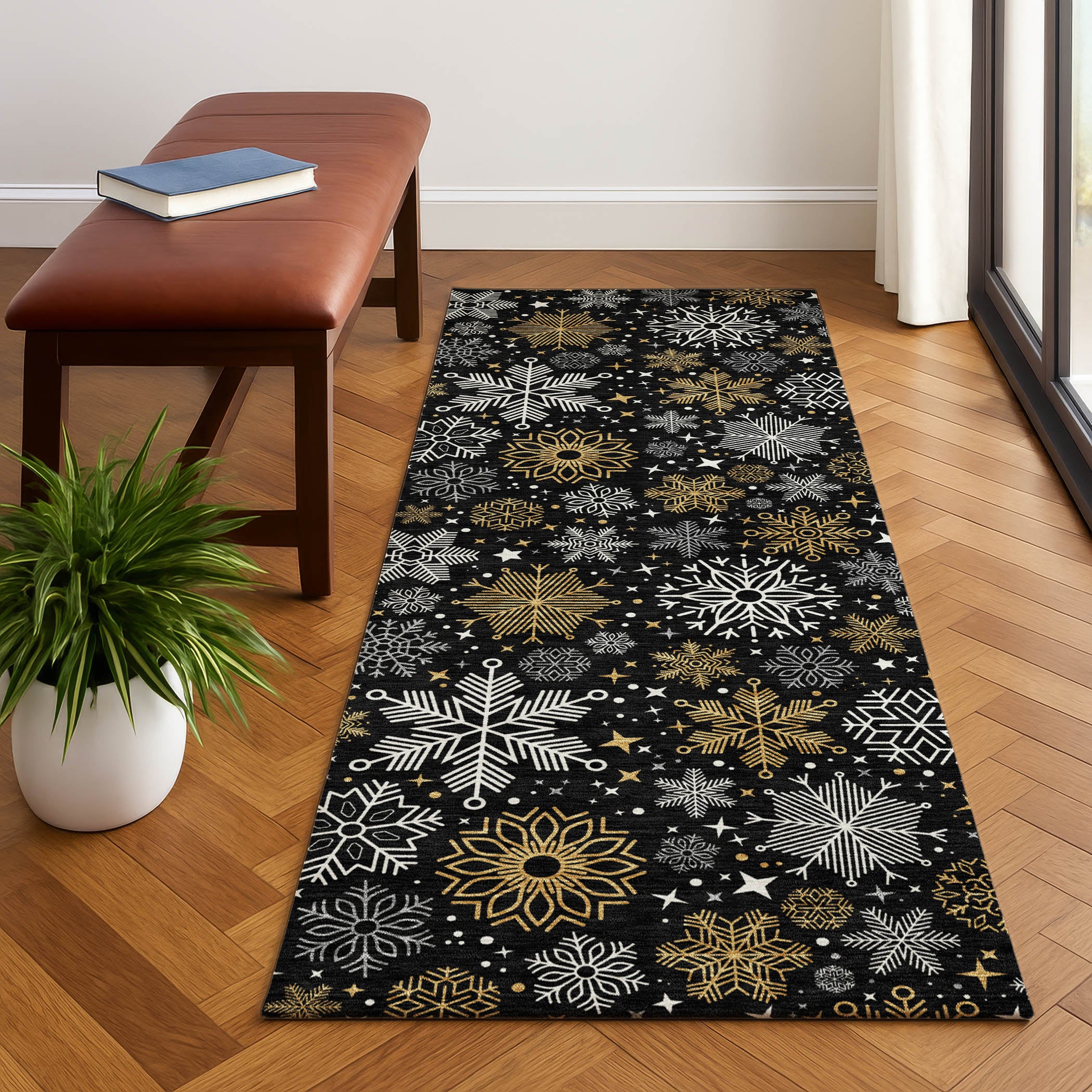 Reykjavik Machine Washable Transitional Black Rug 2'3" x 7'6" #shape_Runner