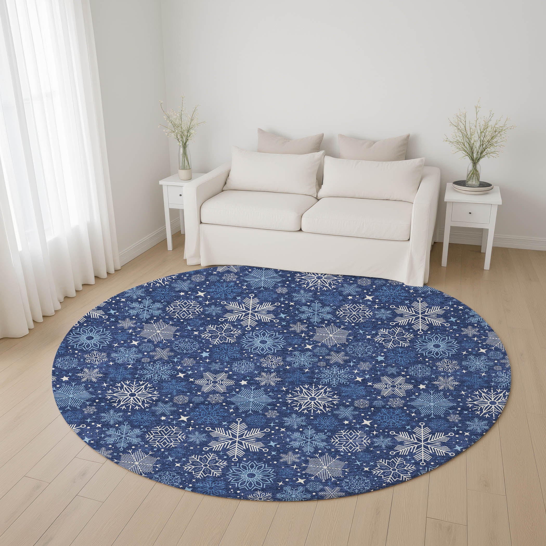 Reykjavik Machine Washable Transitional Navy Blue Rug 8' x 8' #shape_Round