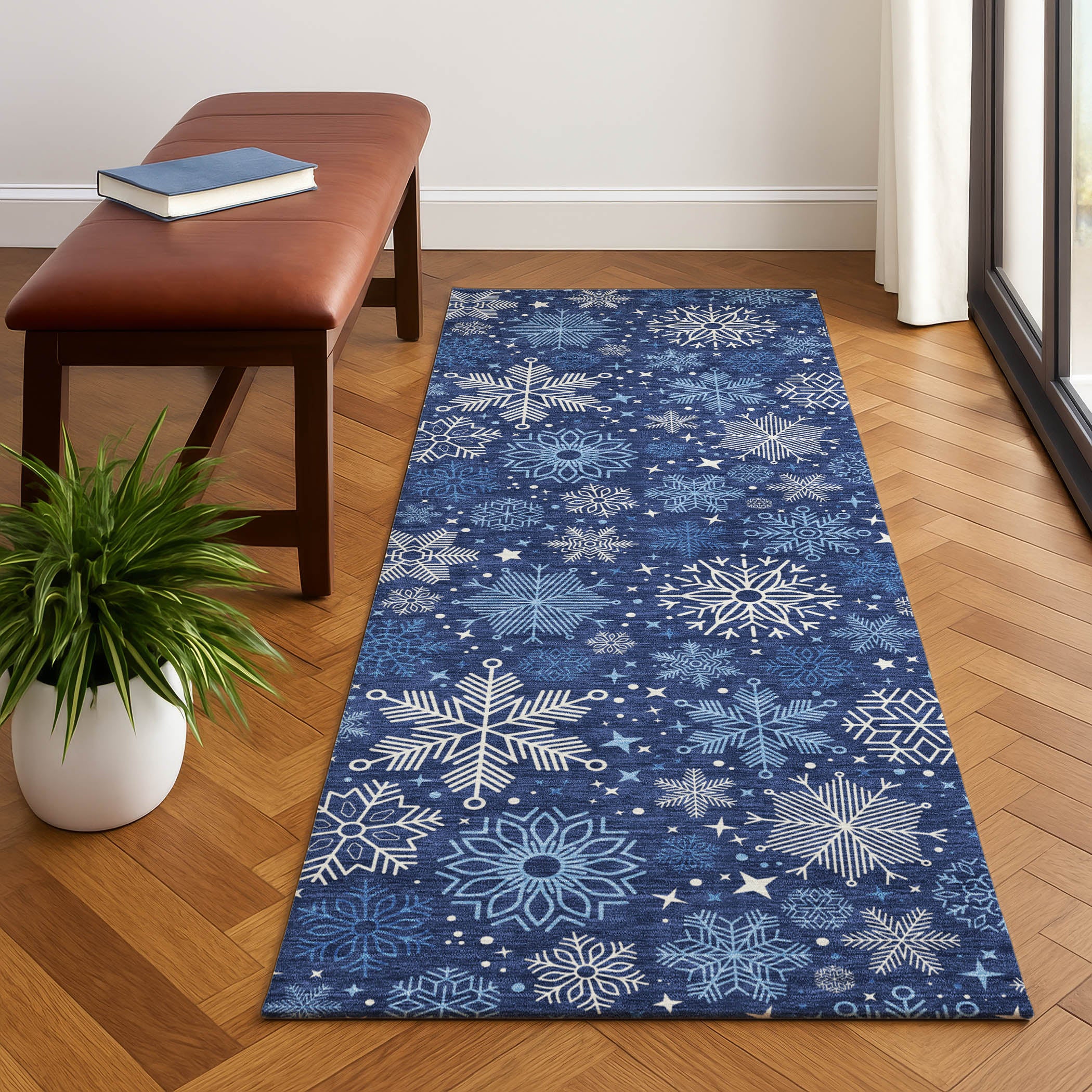 Reykjavik Machine Washable Transitional Navy Blue Rug 2'3" x 7'6" #shape_Runner