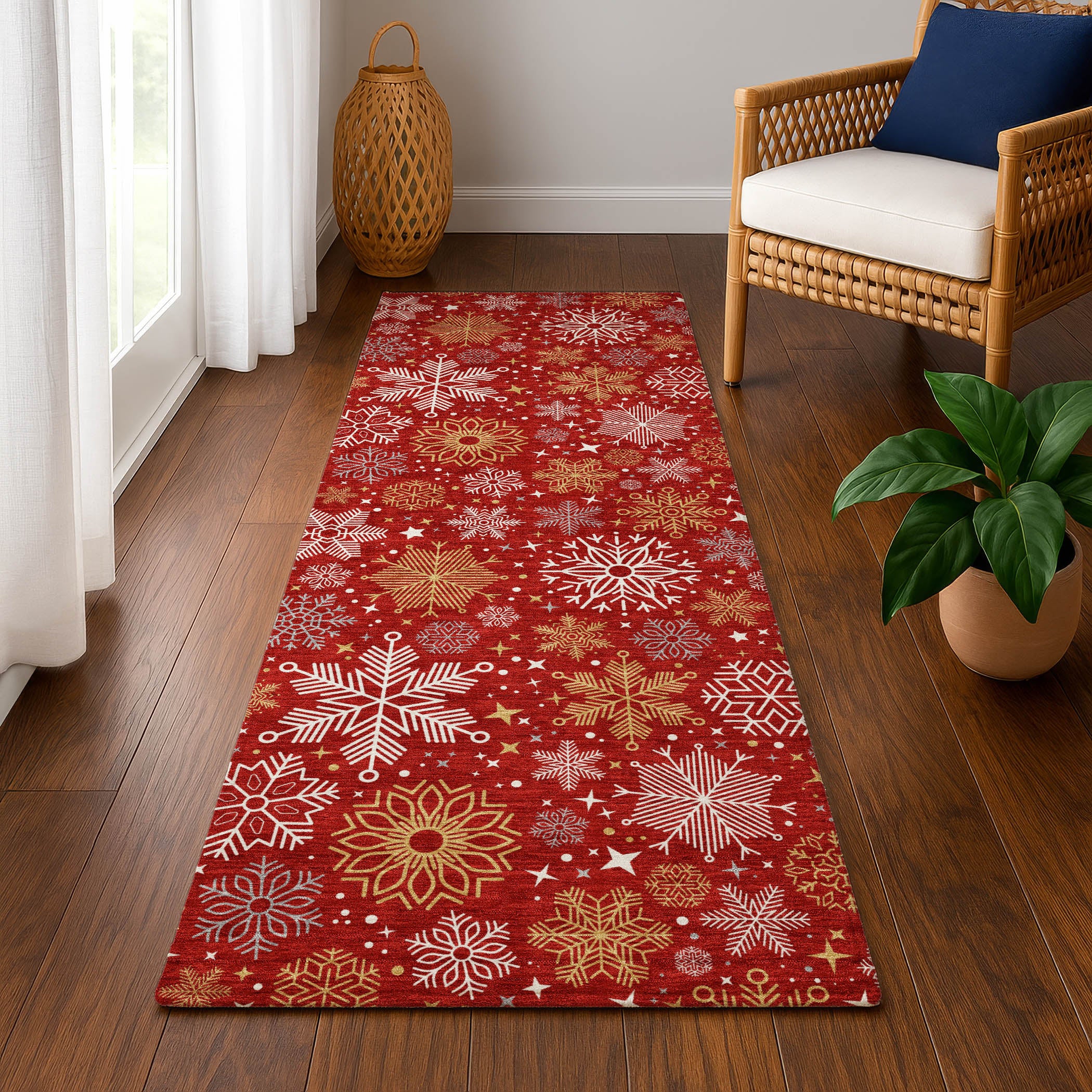 Reykjavik Machine Washable Transitional Red Rug 2'3" x 7'6" #shape_Runner