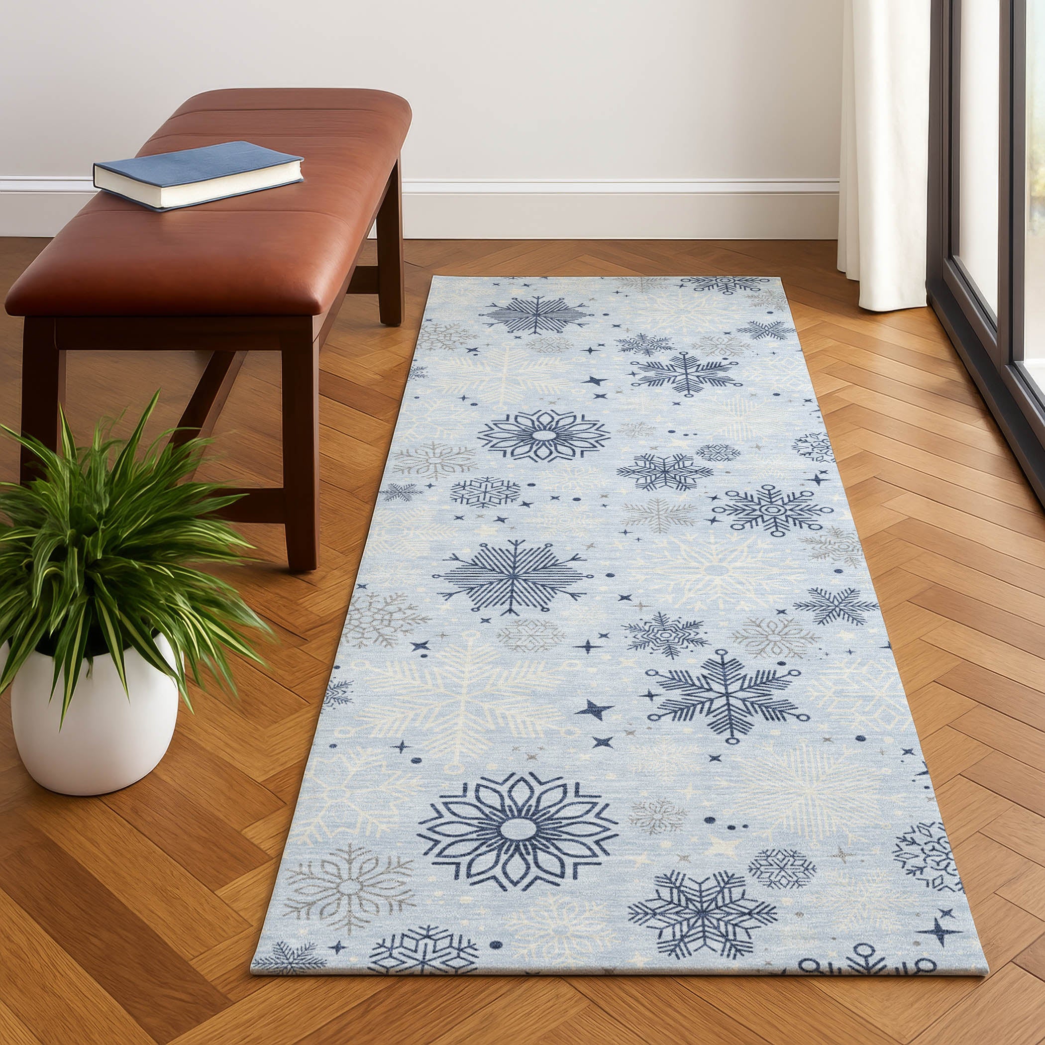 Reykjavik Machine Washable Transitional Sky Blue Rug 2'3" x 7'6" #shape_Runner