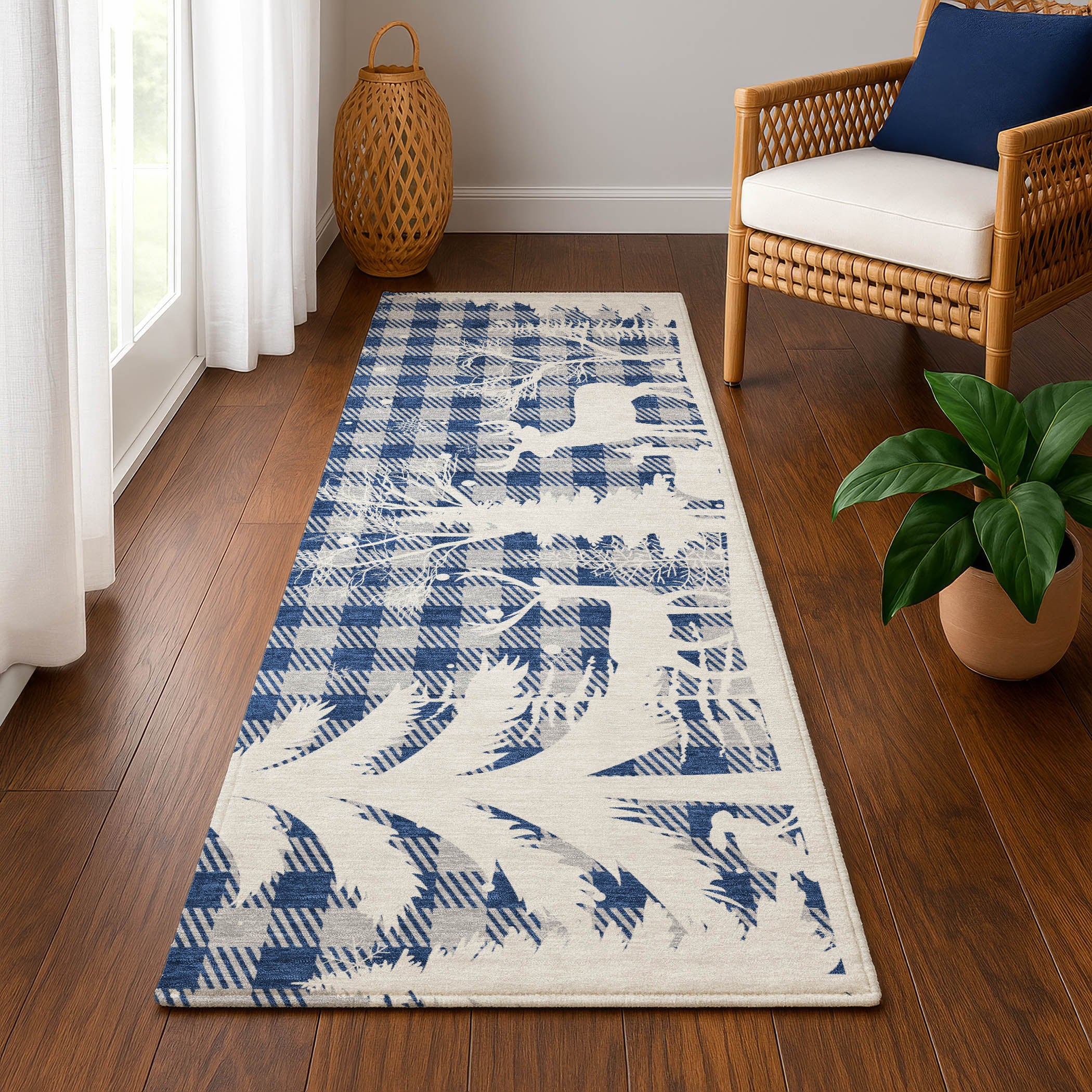 Budapest Machine Washable Transitional Blue Rug 2'3" x 7'6" #shape_Runner