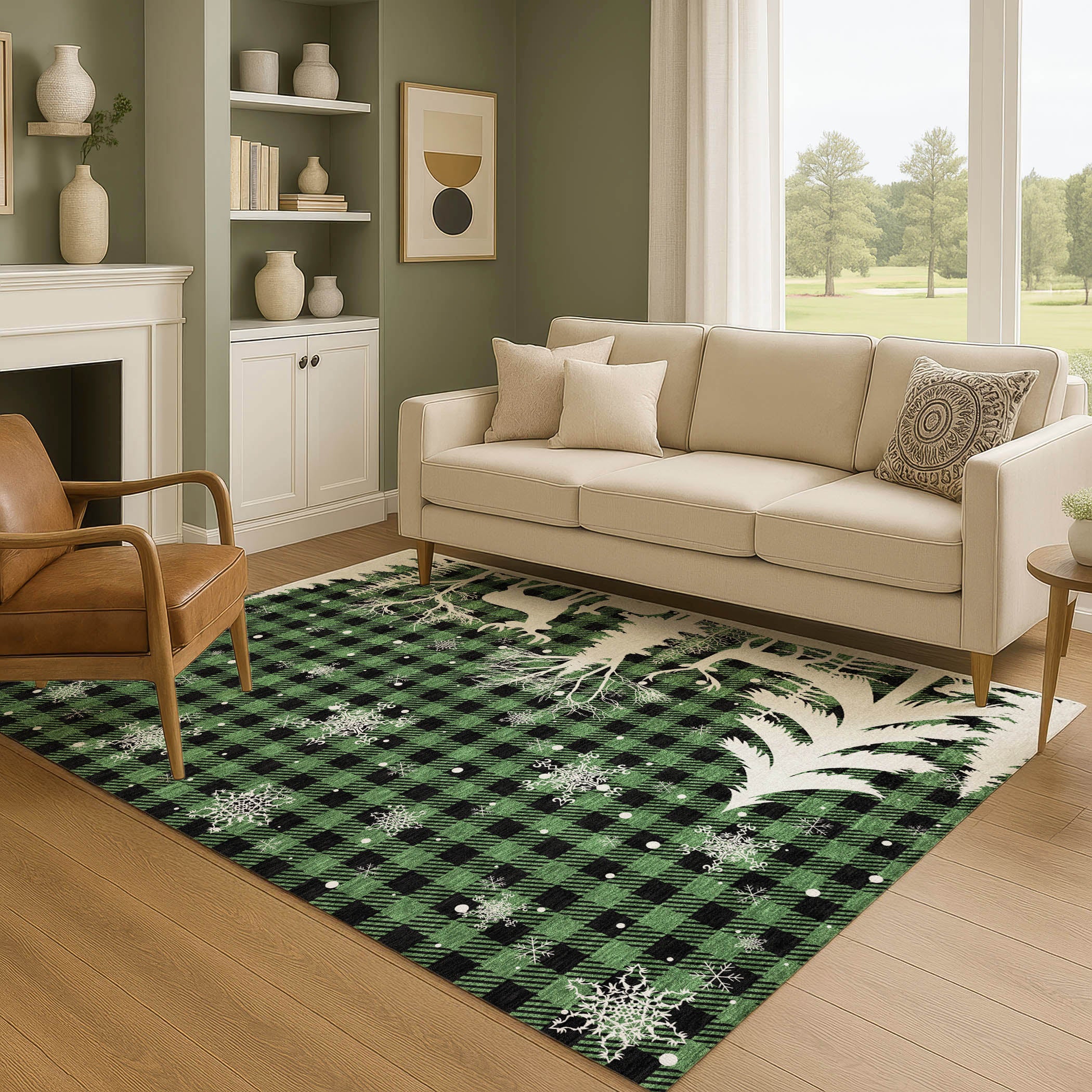 Budapest Machine Washable Transitional Green Rug 2'6" x 3'10" #shape_Rectangle