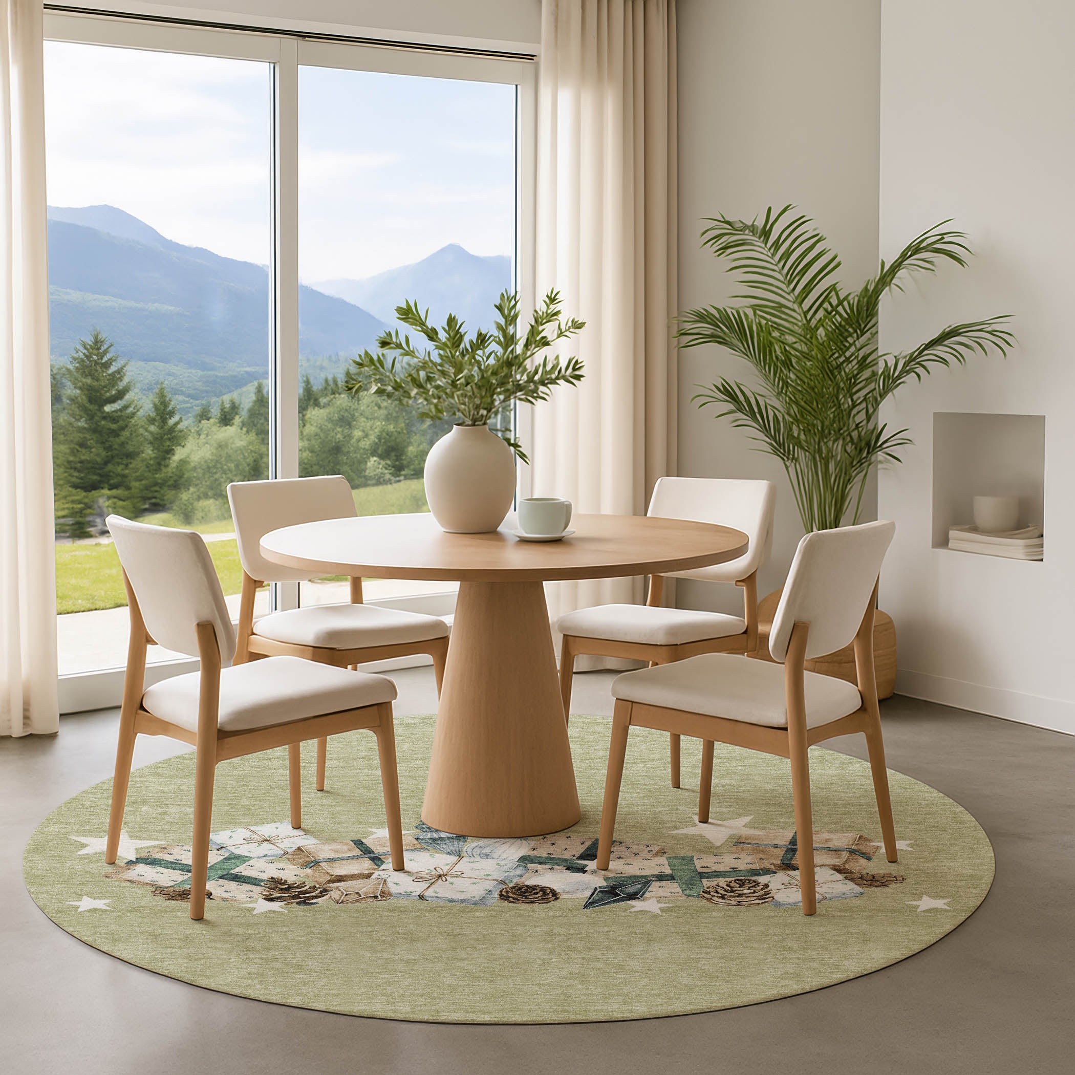 Oaxaca Machine Washable Transitional Aloe Green Rug 8' x 8' #shape_Round