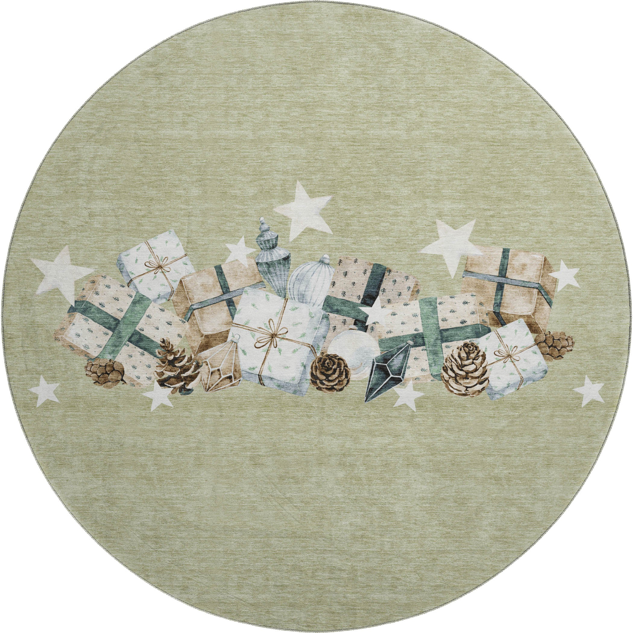 Oaxaca Machine Washable Transitional Aloe Green Rug 8' x 8' #shape_Round
