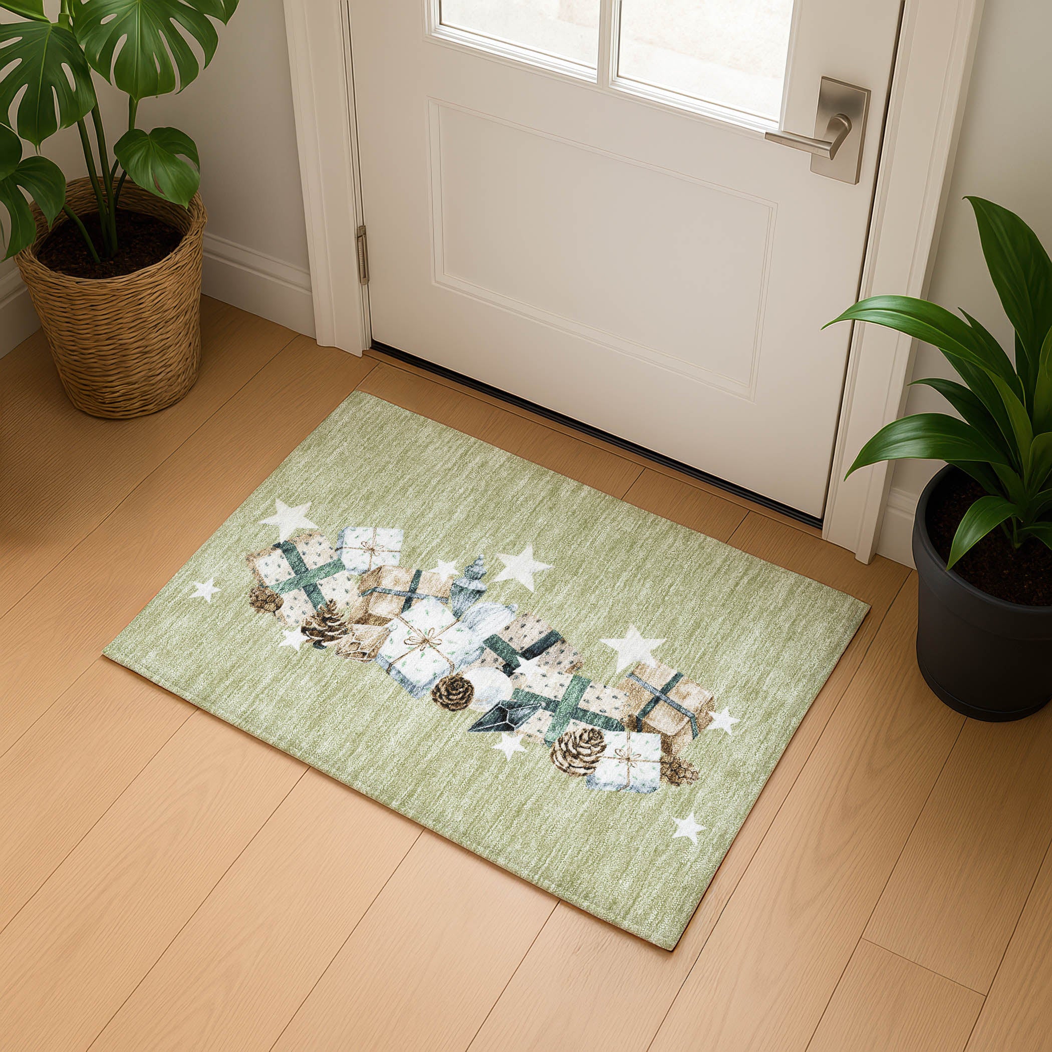 Oaxaca Machine Washable Transitional Aloe Green Rug 1'8" x 2'6" #shape_Rectangle
