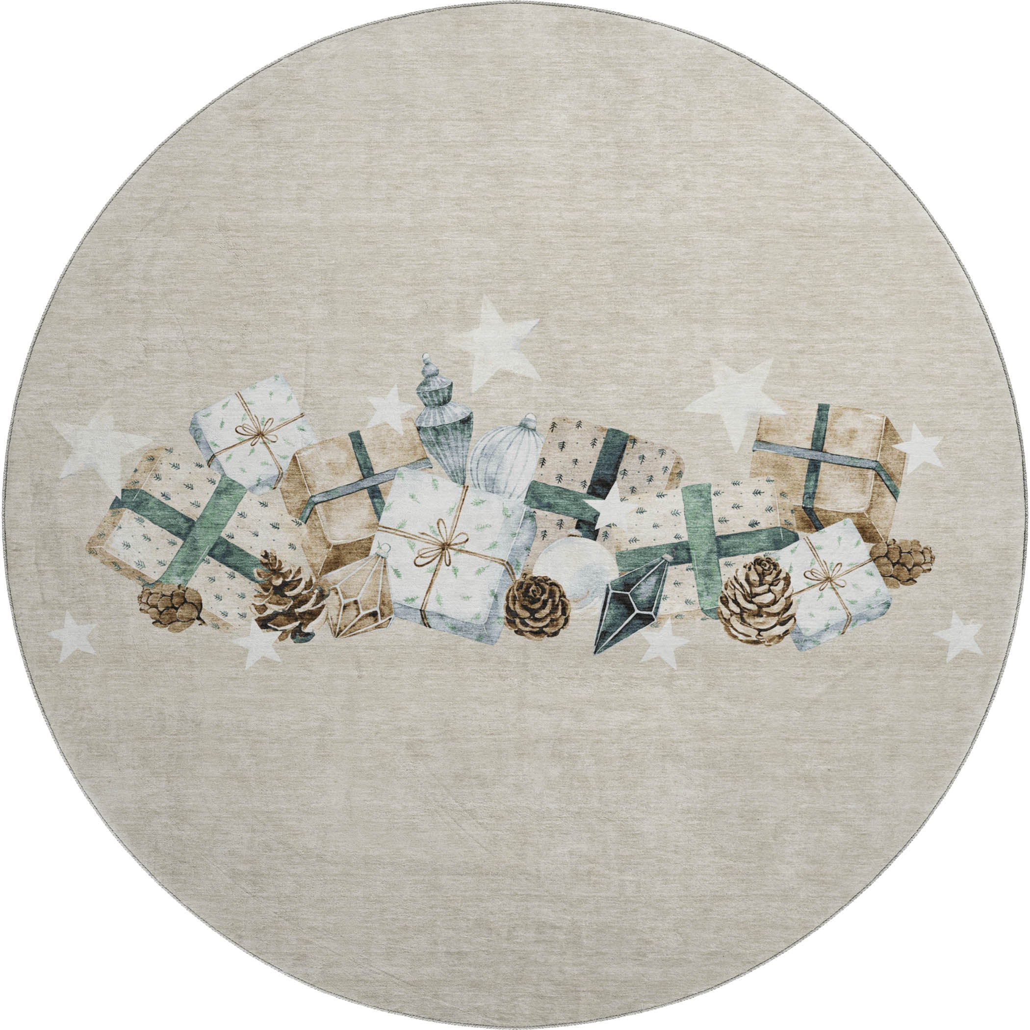 Oaxaca Machine Washable Transitional Beige Brown Rug 8' x 8' #shape_Round