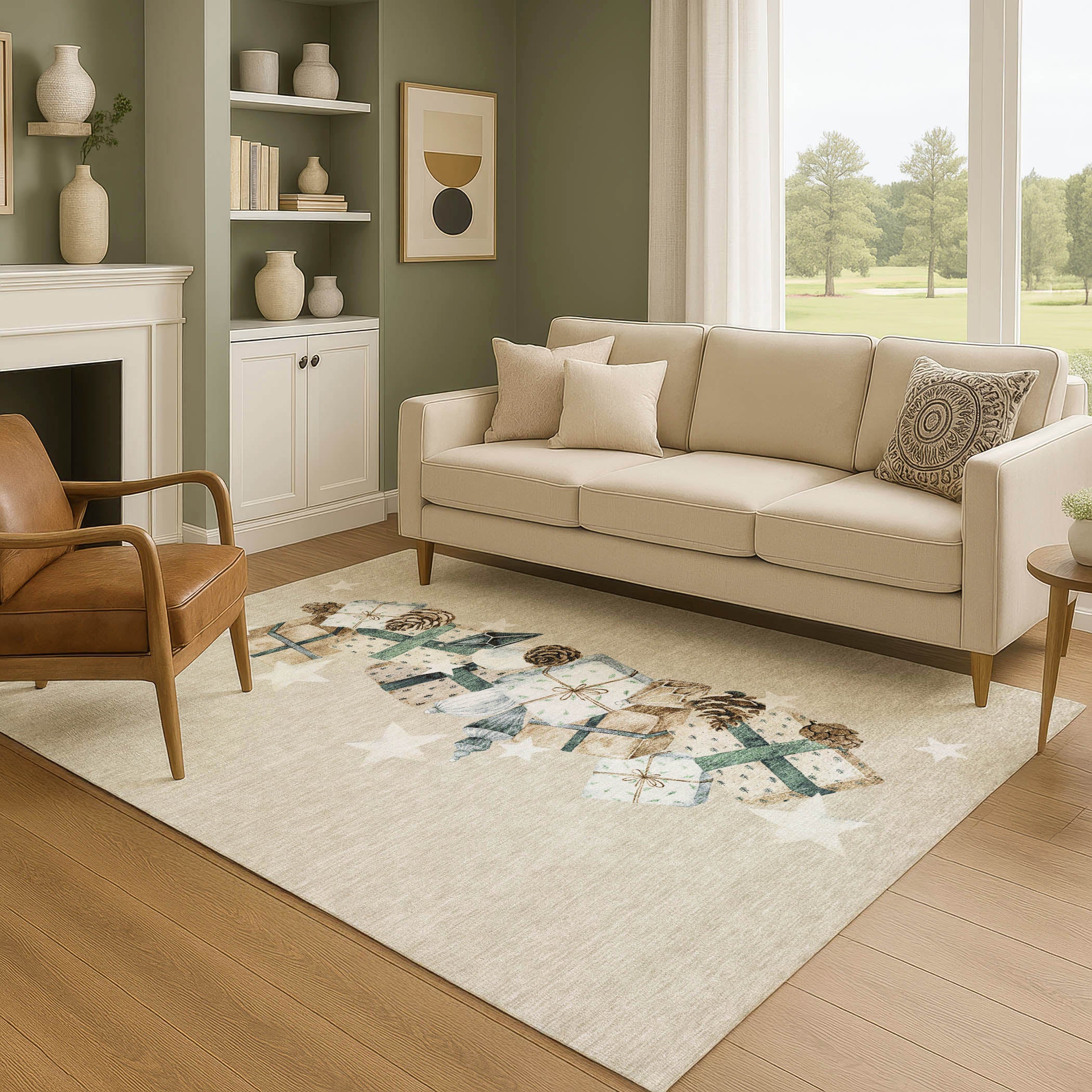 Oaxaca Machine Washable Transitional Beige Brown Rug 2'6" x 3'10" #shape_Rectangle