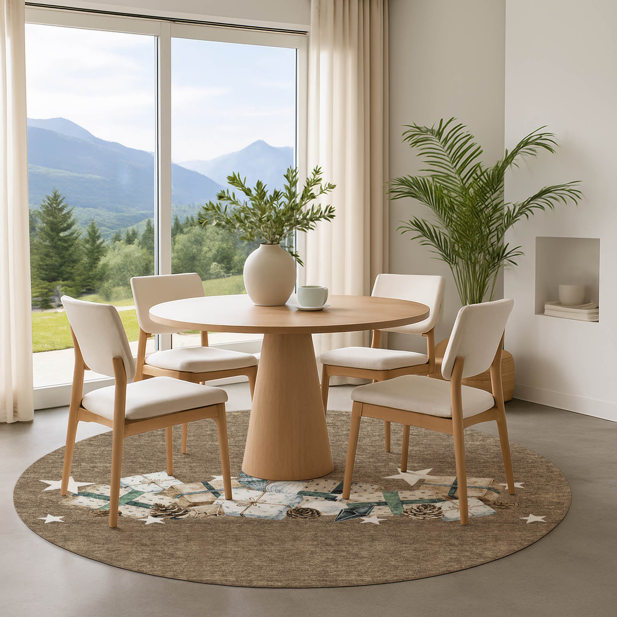 Oaxaca Machine Washable Transitional Brown Rug 8' x 8' #shape_Round