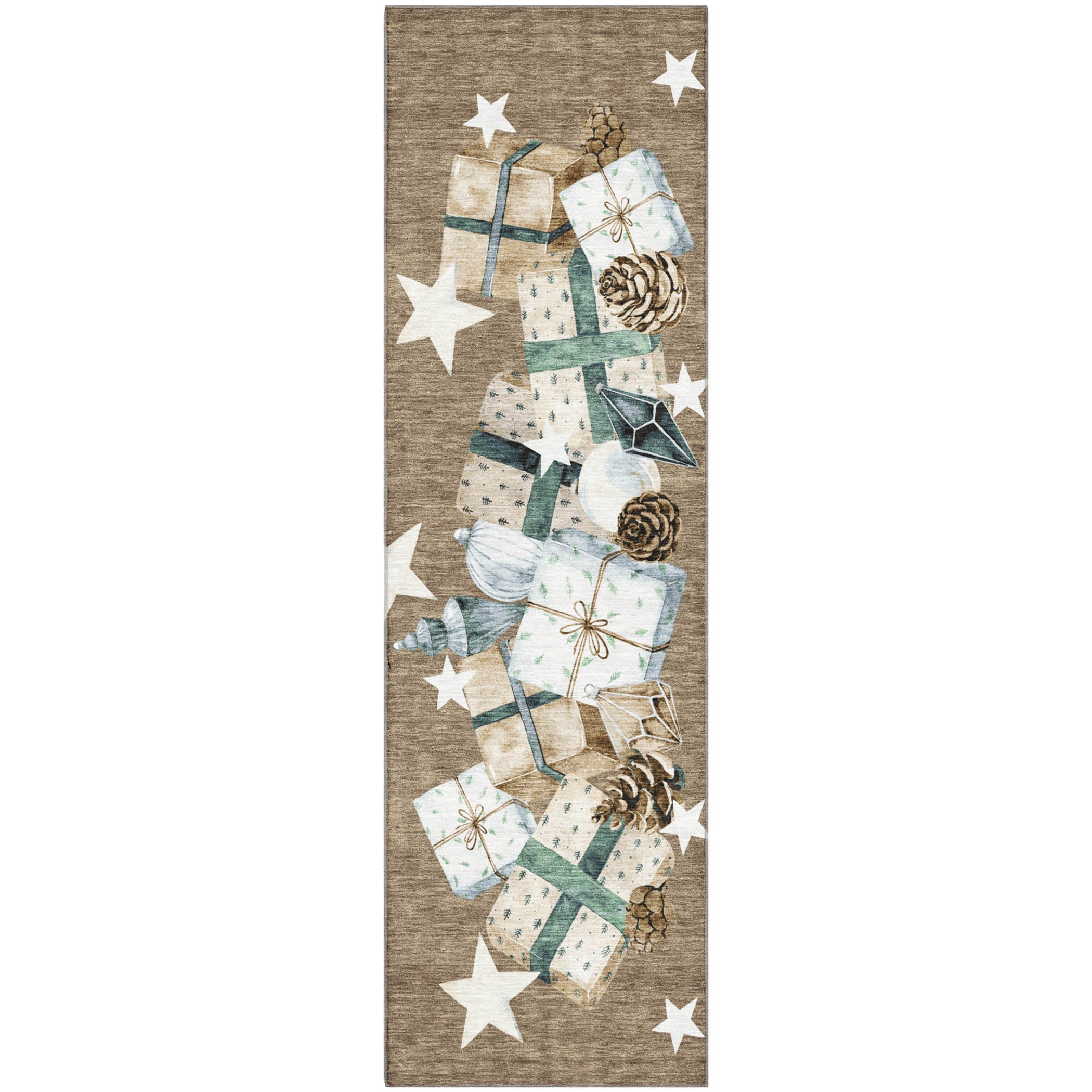 Oaxaca Machine Washable Transitional Brown Rug 2'3" x 7'6" #shape_Runner