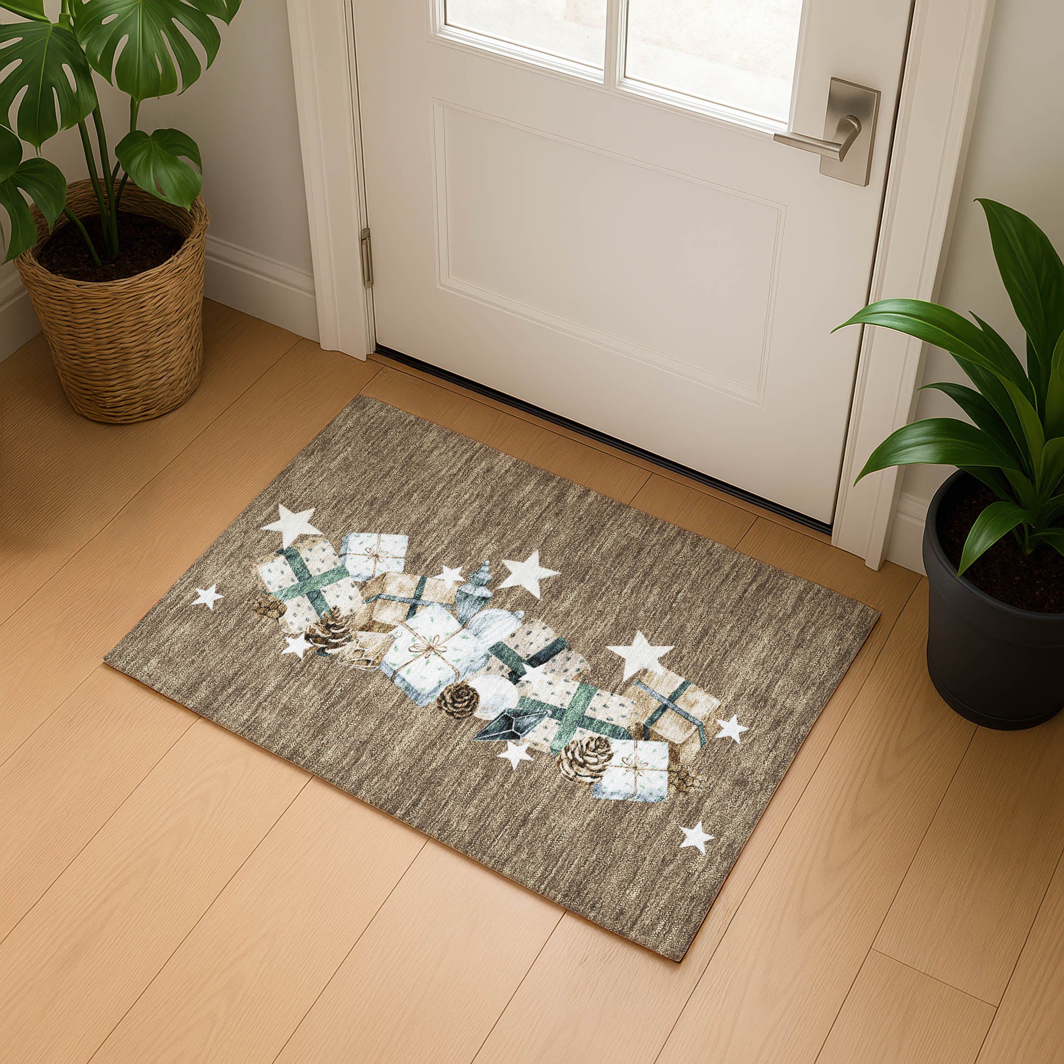 Oaxaca Machine Washable Transitional Brown Rug 1'8" x 2'6" #shape_Rectangle