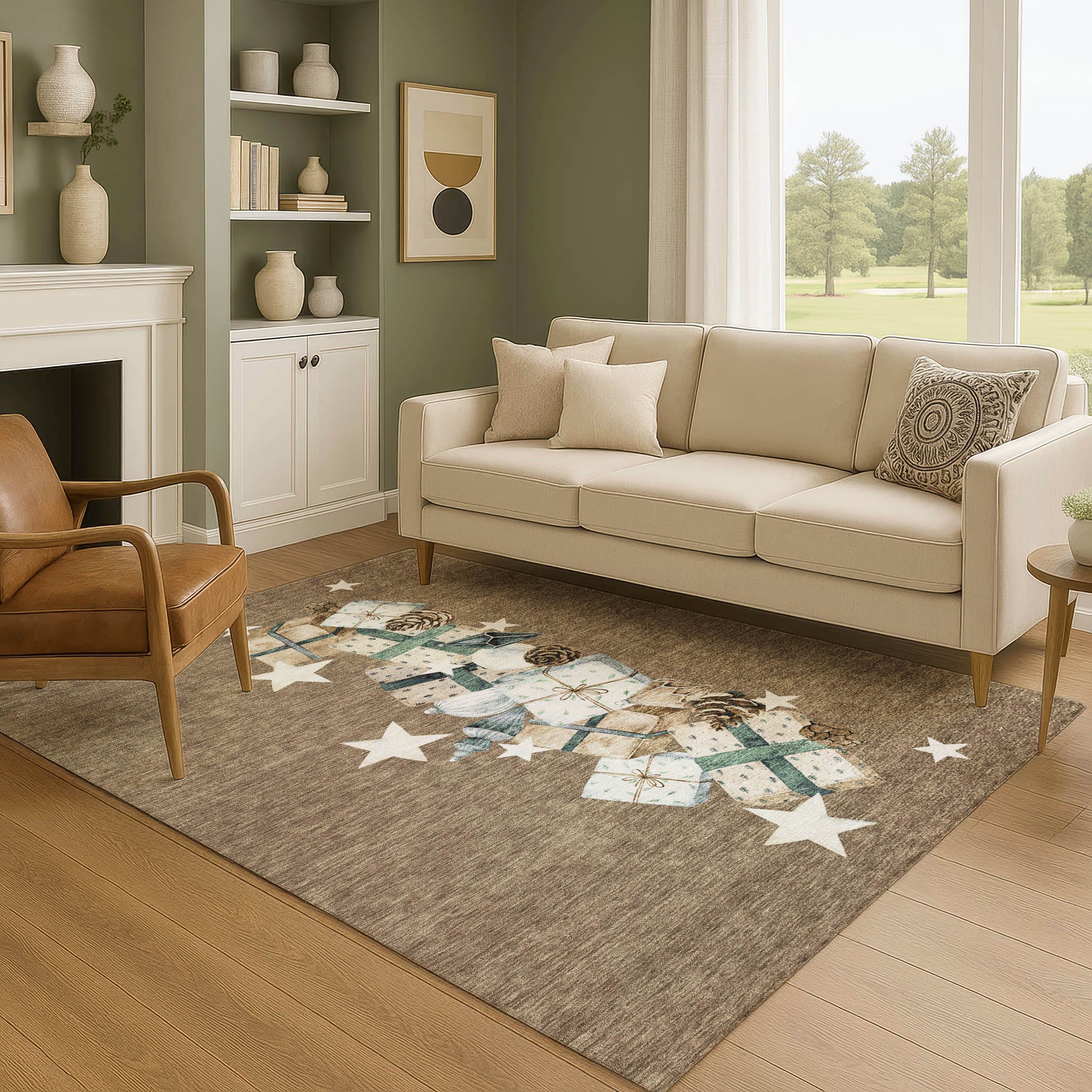 Oaxaca Machine Washable Transitional Brown Rug 2'6" x 3'10" #shape_Rectangle