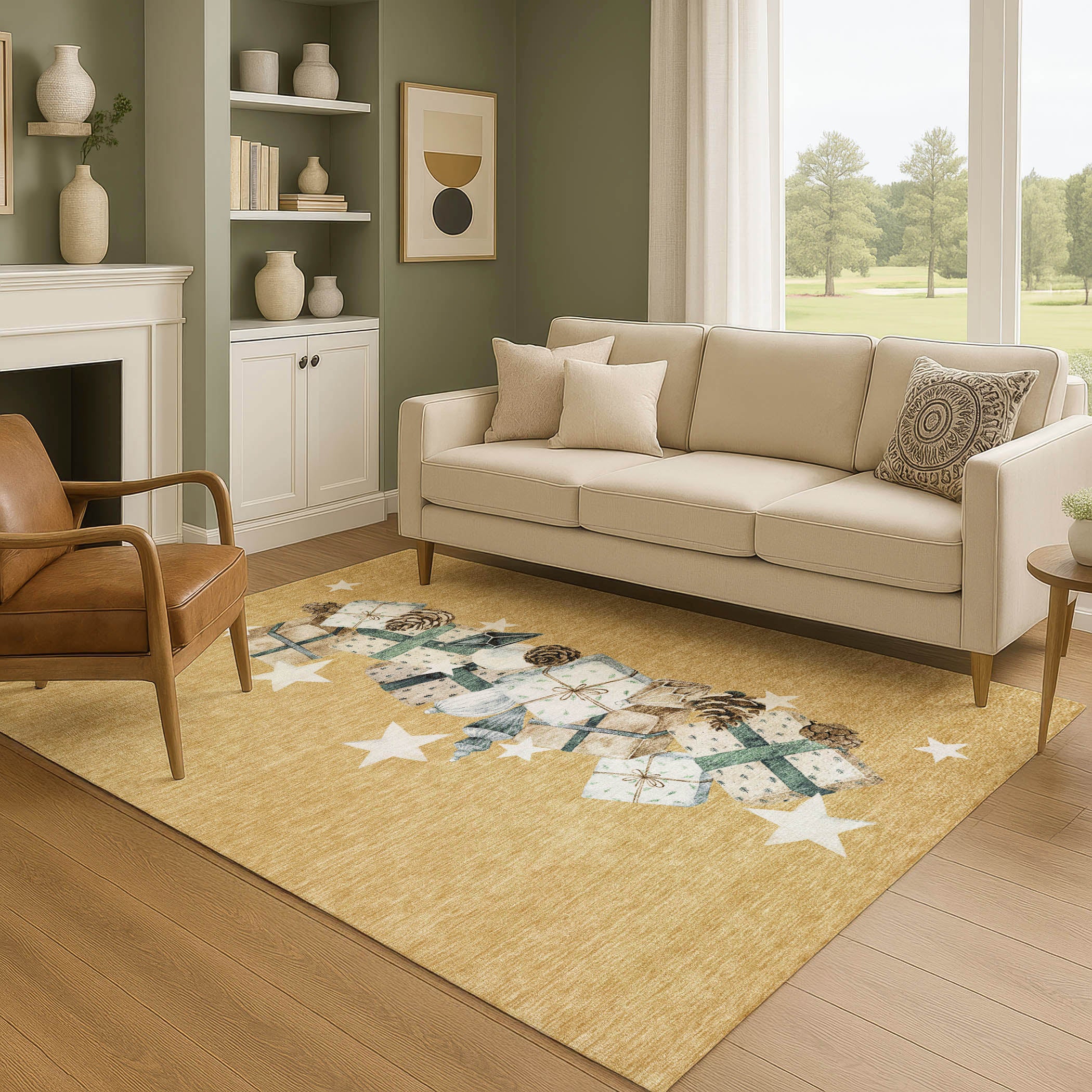 Oaxaca Machine Washable Transitional Gold Rug 2'6" x 3'10" #shape_Rectangle