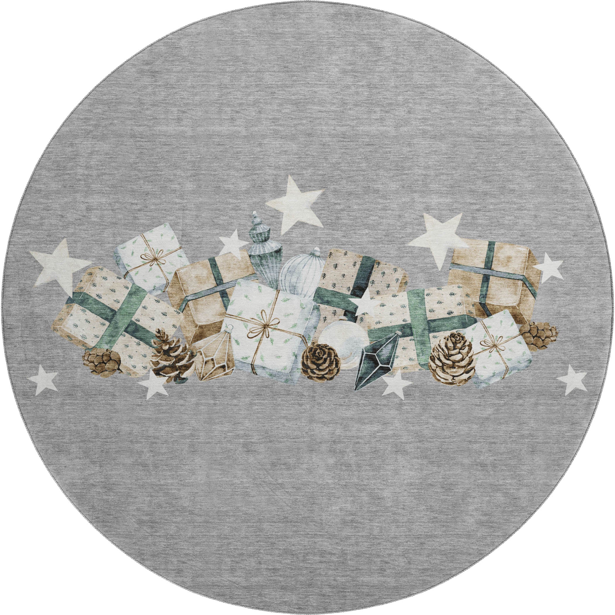 Oaxaca Machine Washable Transitional Gray Rug 8' x 8' #shape_Round