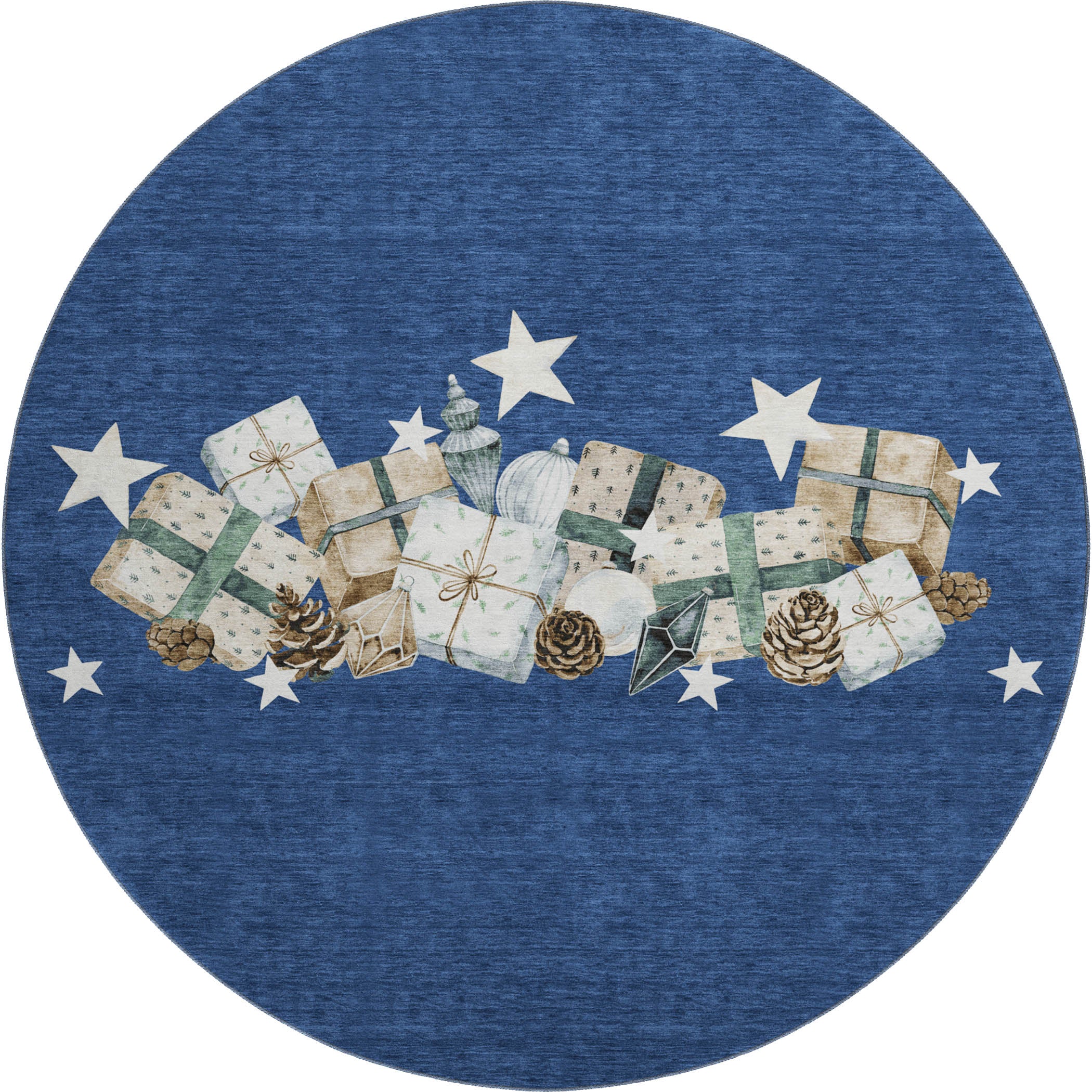 Oaxaca Machine Washable Transitional Navy Blue Rug 8' x 8' #shape_Round