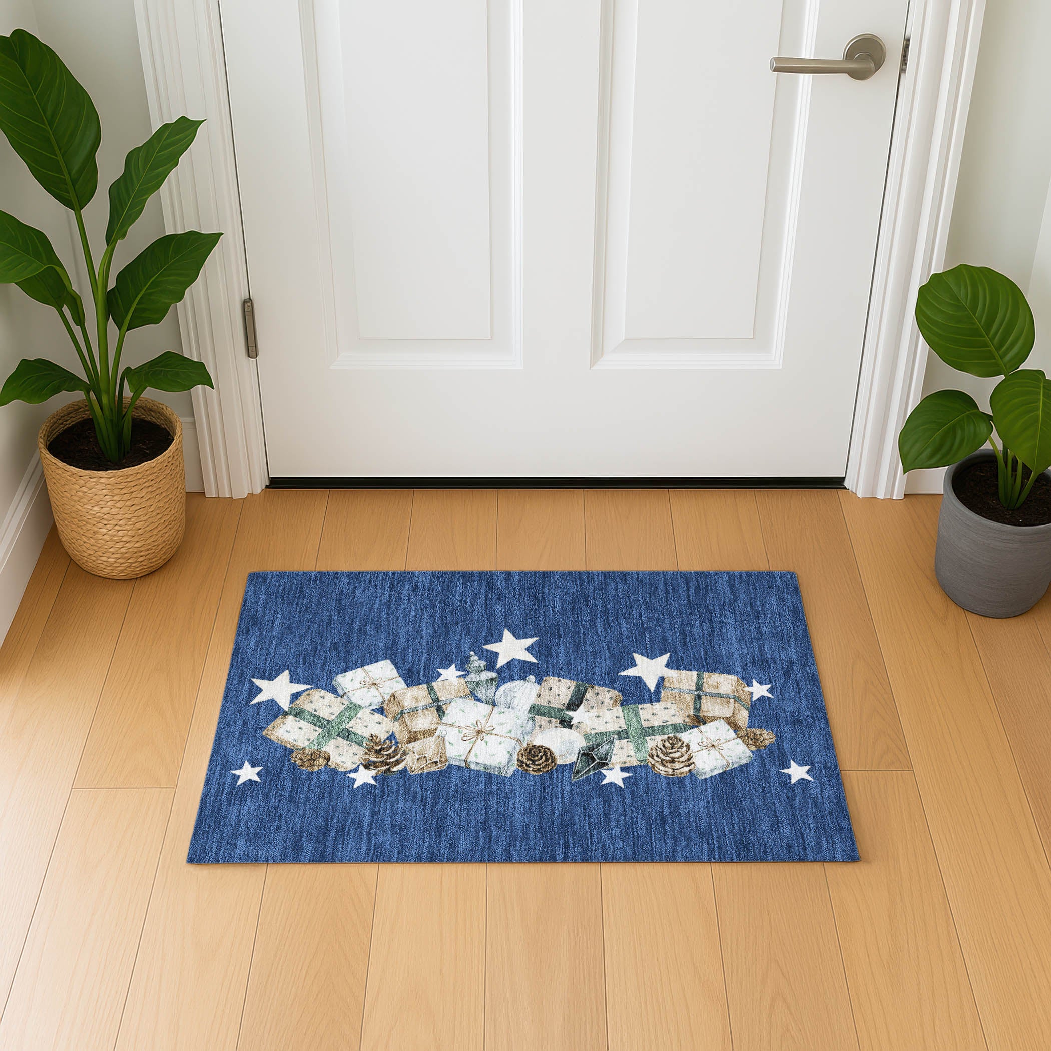 Oaxaca Machine Washable Transitional Navy Blue Rug 1'8" x 2'6" #shape_Rectangle