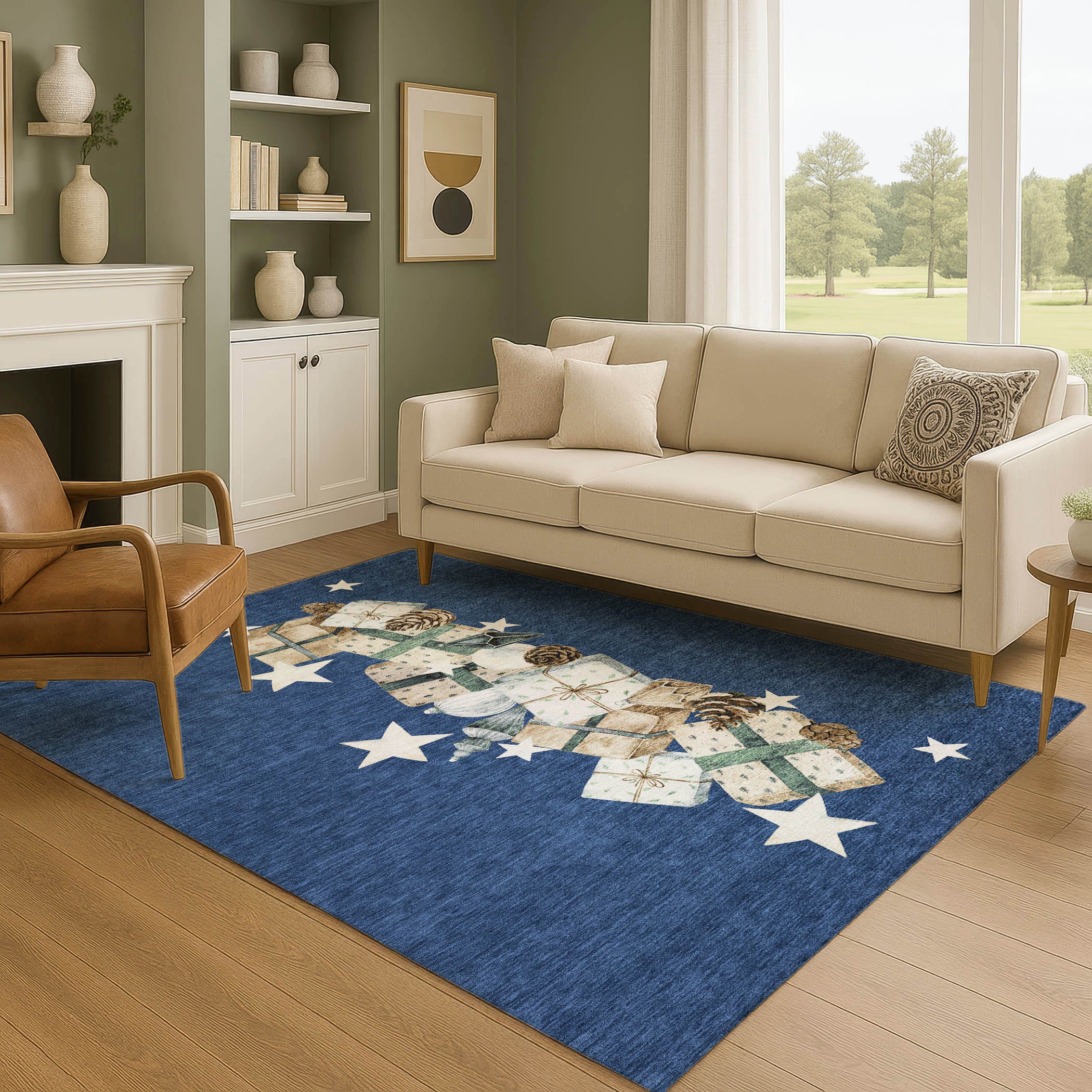 Oaxaca Machine Washable Transitional Navy Blue Rug 2'6" x 3'10" #shape_Rectangle