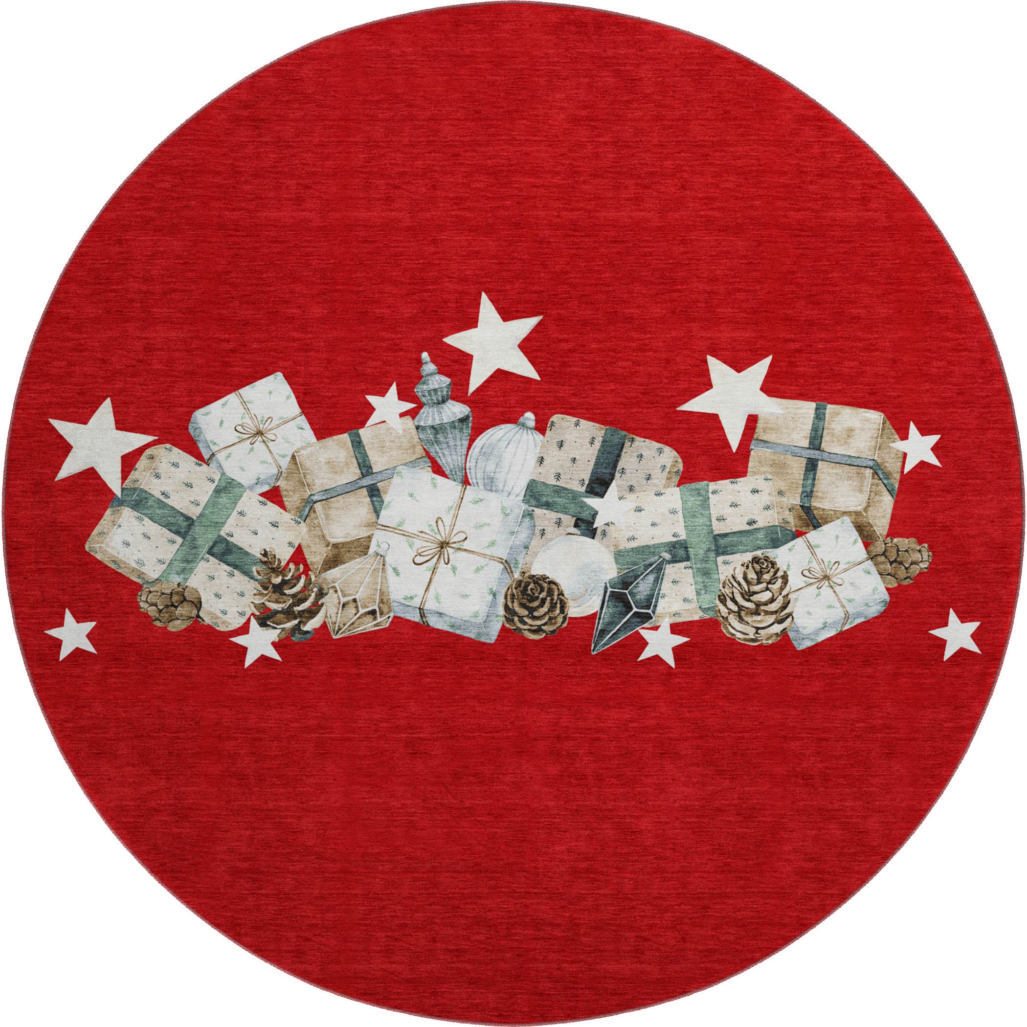 Oaxaca Machine Washable Transitional Red Rug 8' x 8' #shape_Round