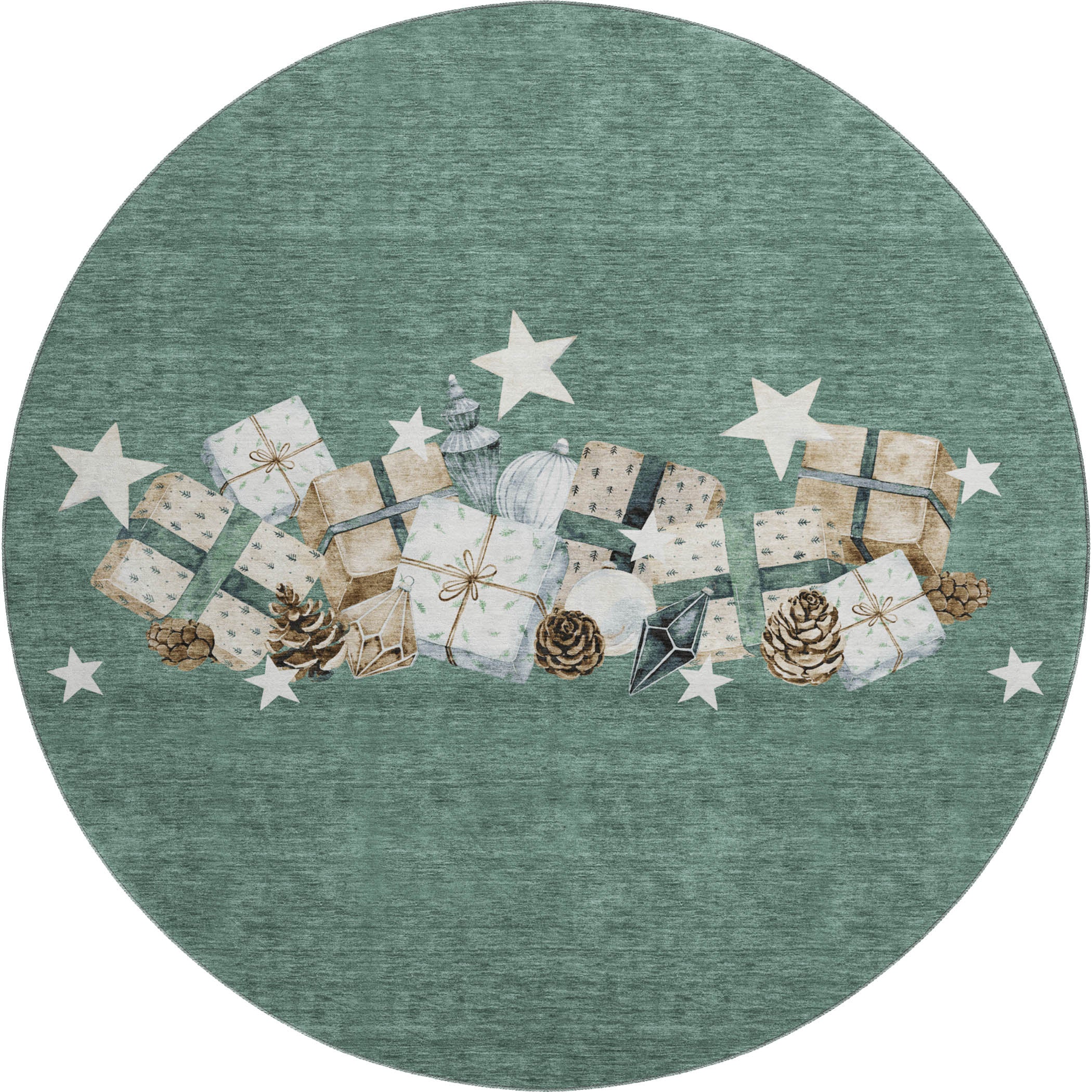Oaxaca Machine Washable Transitional Seafoam Blue Rug 8' x 8' #shape_Round