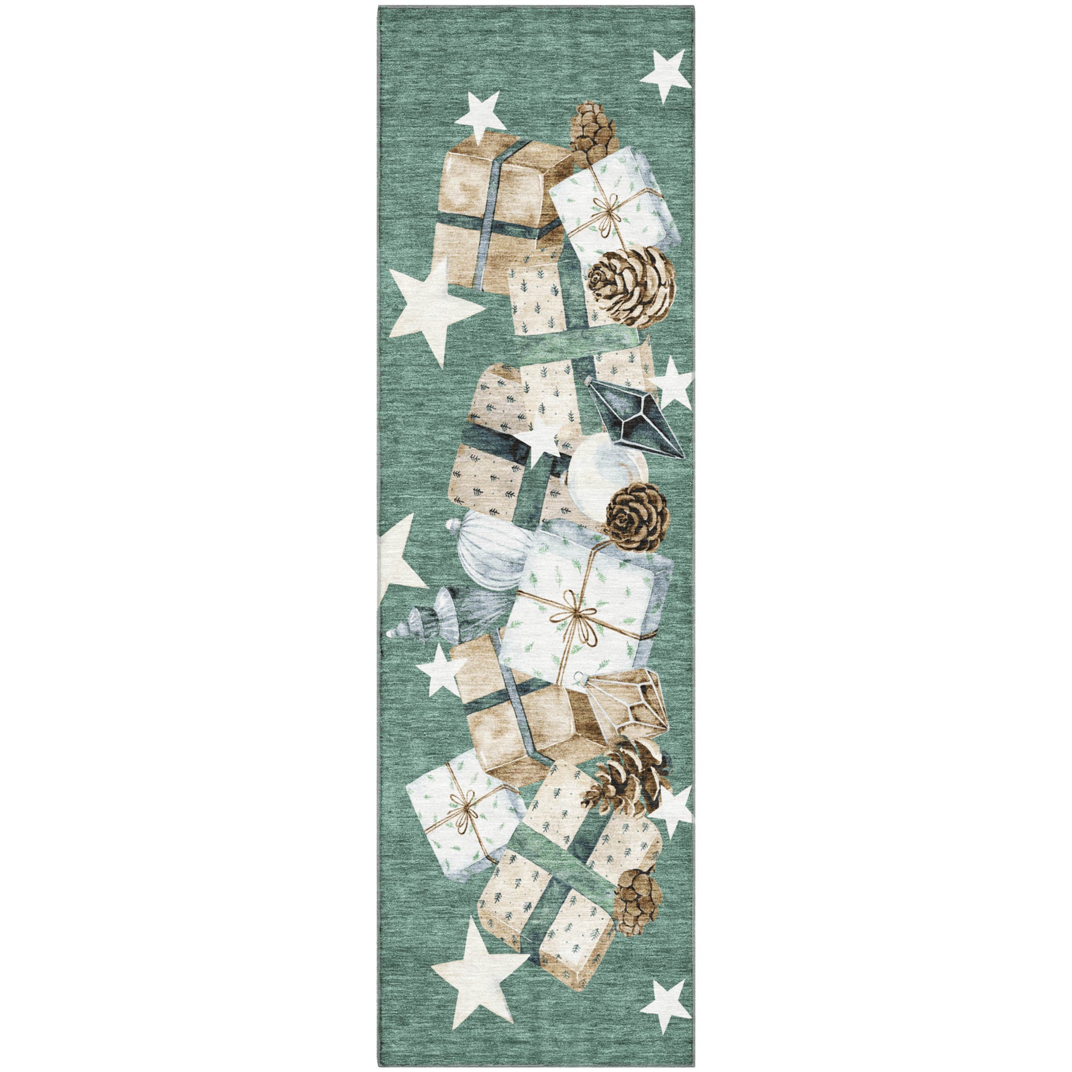 Oaxaca Machine Washable Transitional Seafoam Blue Rug 2'3" x 7'6" #shape_Runner