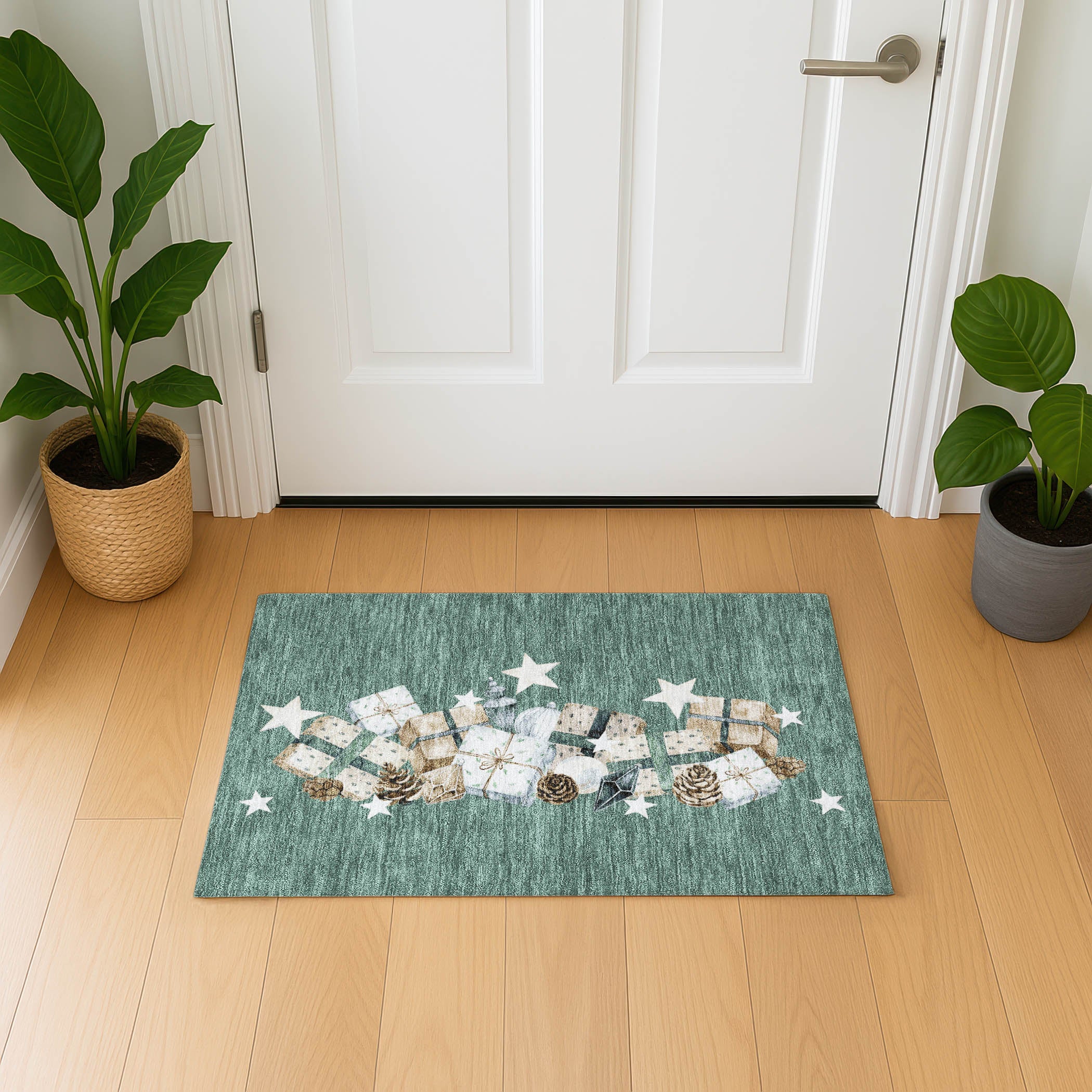 Oaxaca Machine Washable Transitional Seafoam Blue Rug 1'8" x 2'6" #shape_Rectangle
