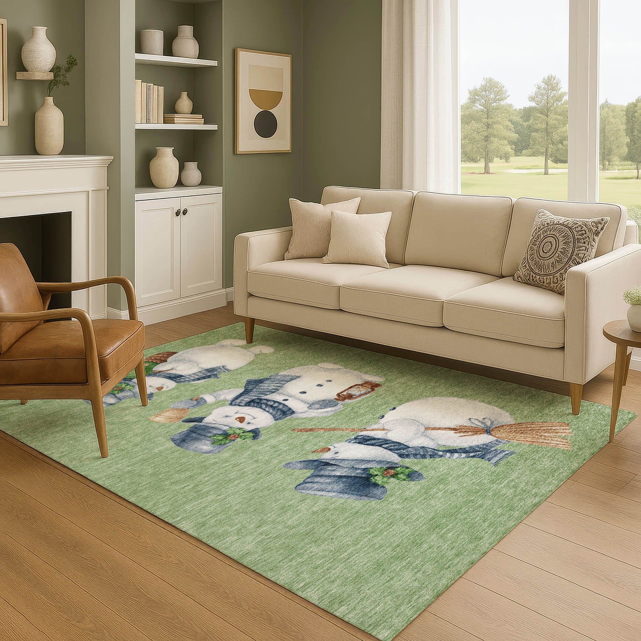Baku Machine Washable Transitional Aloe Green Rug 2'6" x 3'10" #shape_Rectangle