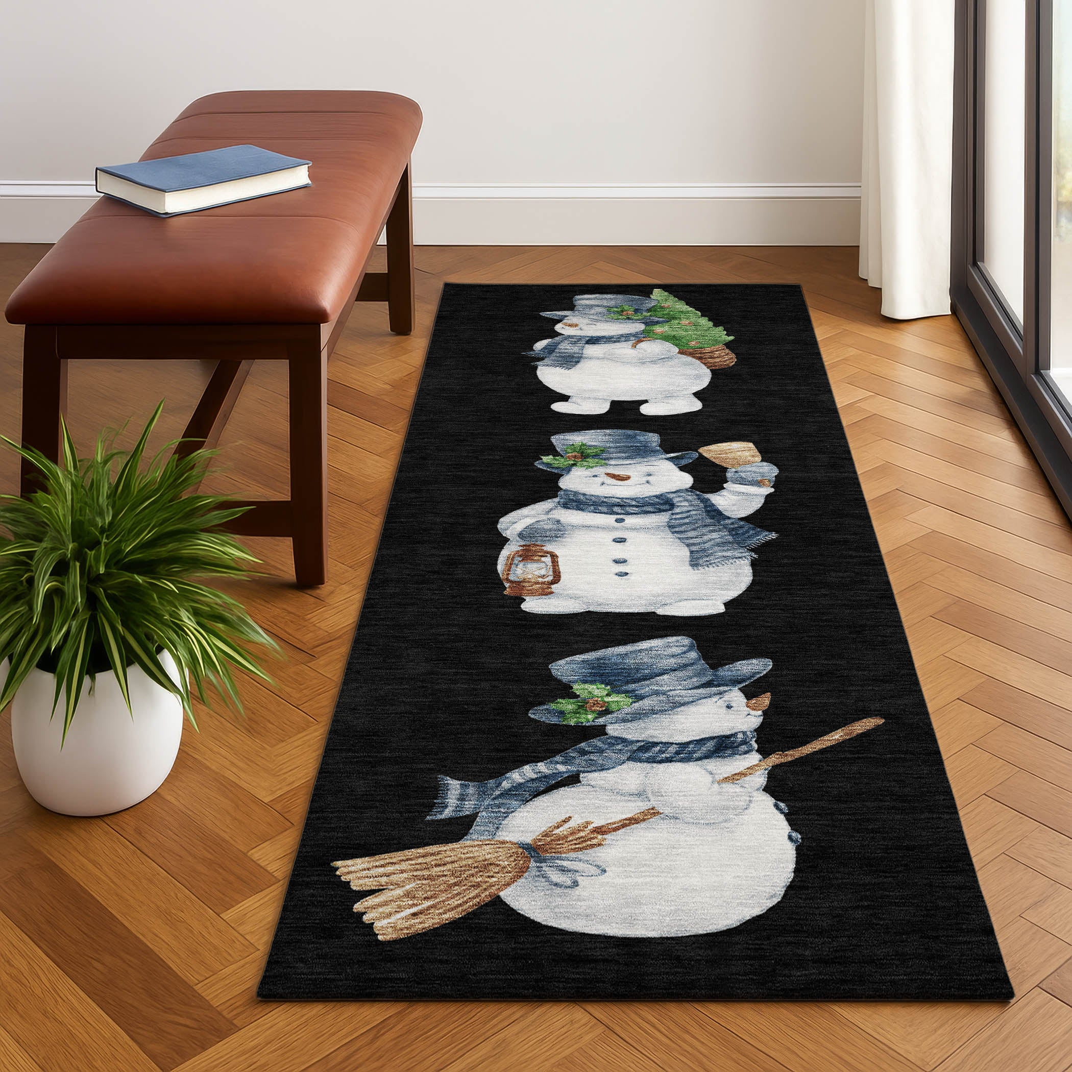 Baku Machine Washable Transitional Black Rug 2'3" x 7'6" #shape_Runner