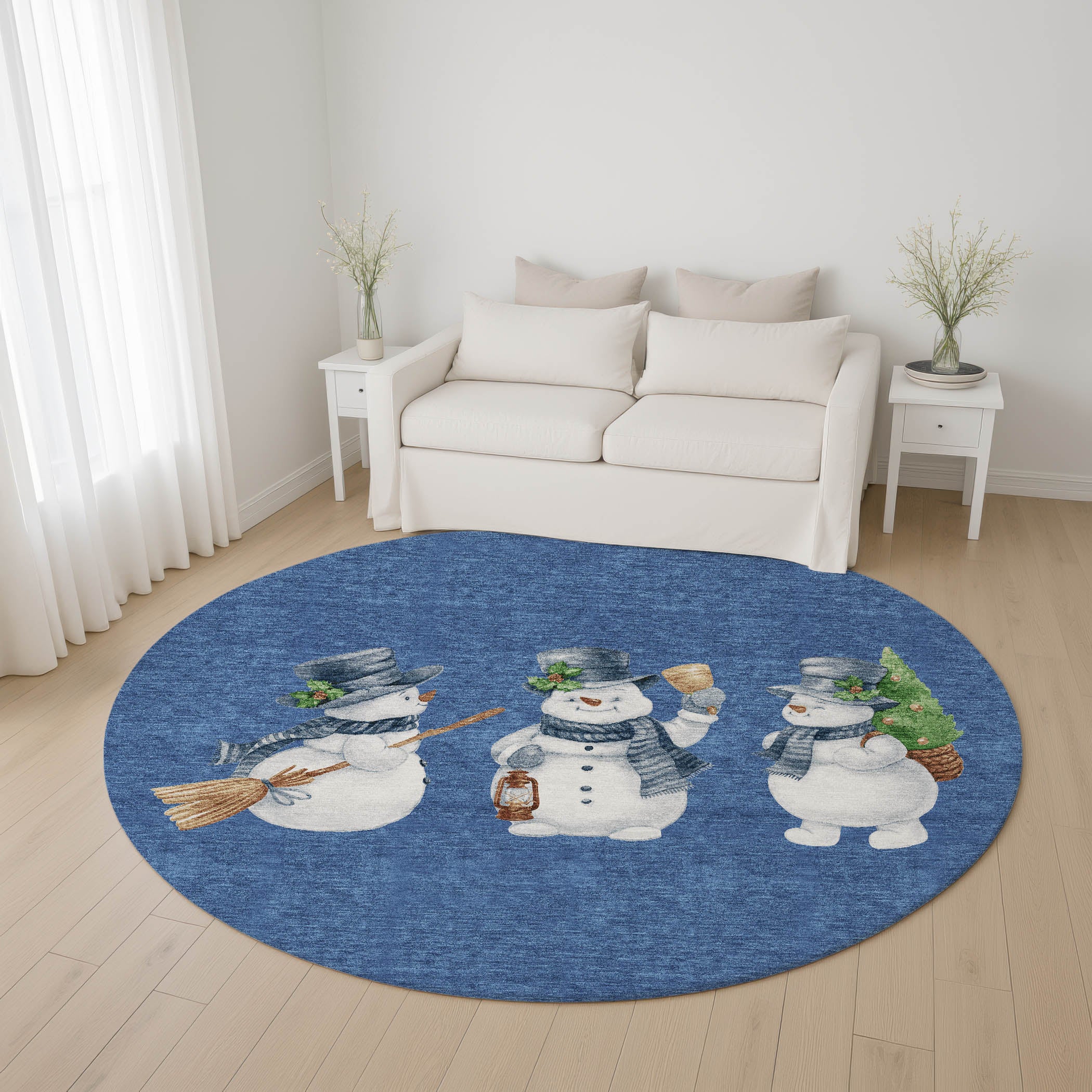 Baku Machine Washable Transitional Navy Blue Rug 8' x 8' #shape_Round