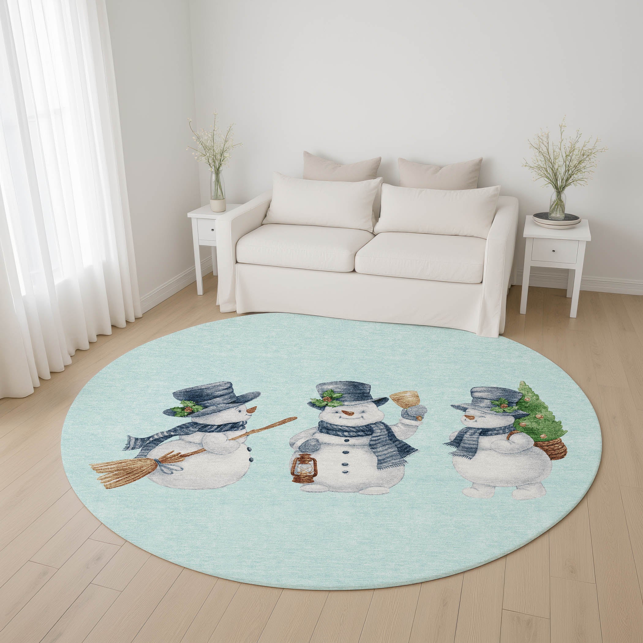 Baku Machine Washable Transitional Sky Blue Rug 8' x 8' #shape_Round
