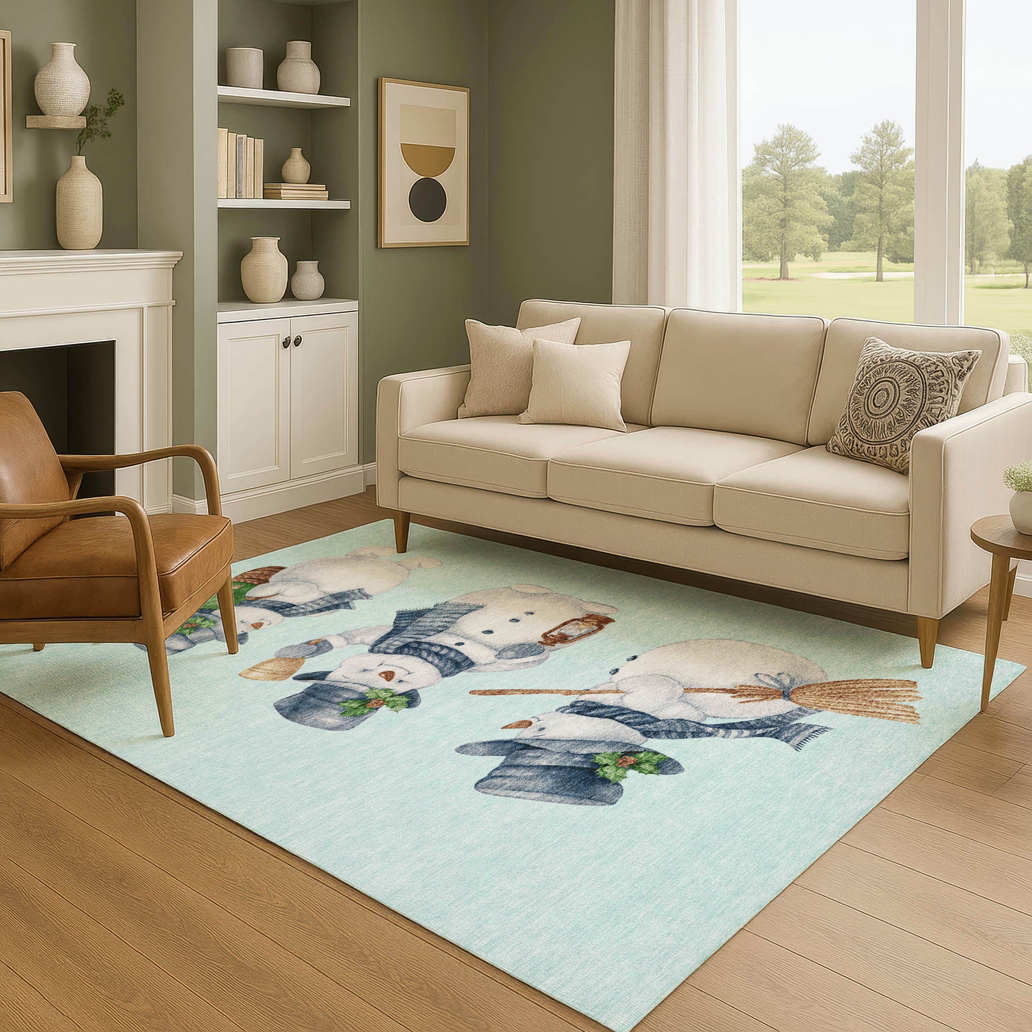 Baku Machine Washable Transitional Sky Blue Rug 2'6" x 3'10" #shape_Rectangle