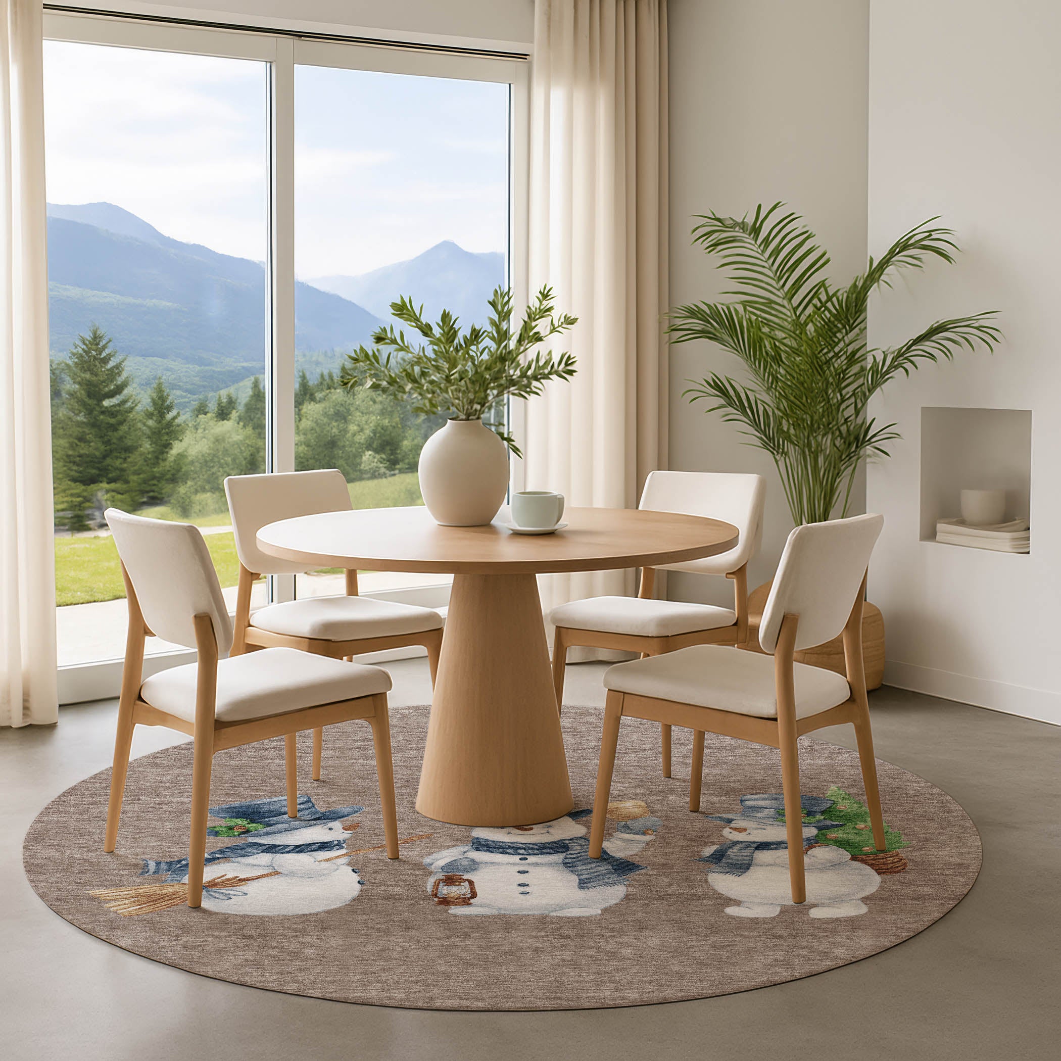 Baku Machine Washable Transitional Taupe Brown Rug 8' x 8' #shape_Round