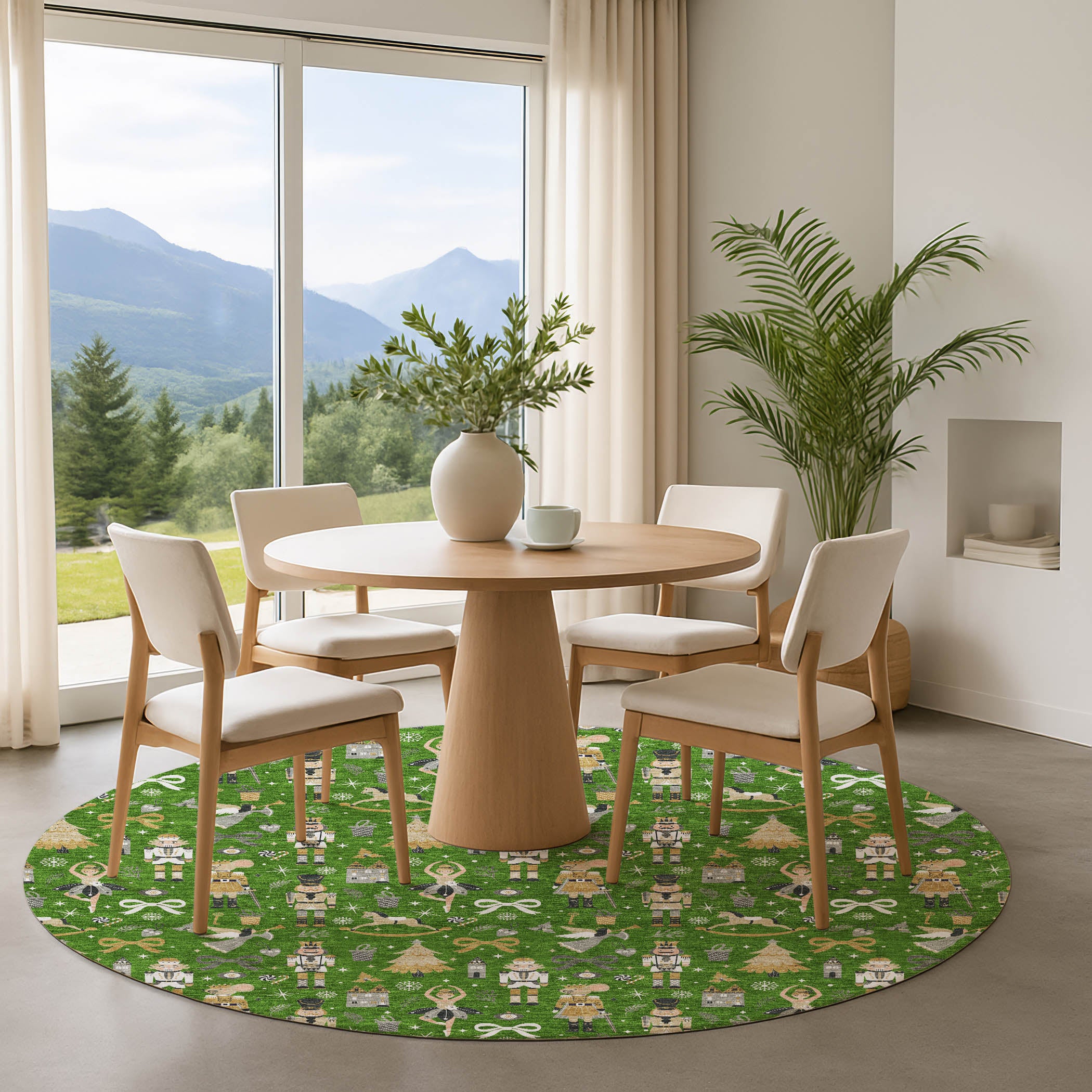 Antigua Machine Washable Transitional Green Rug 8' x 8' #shape_Round