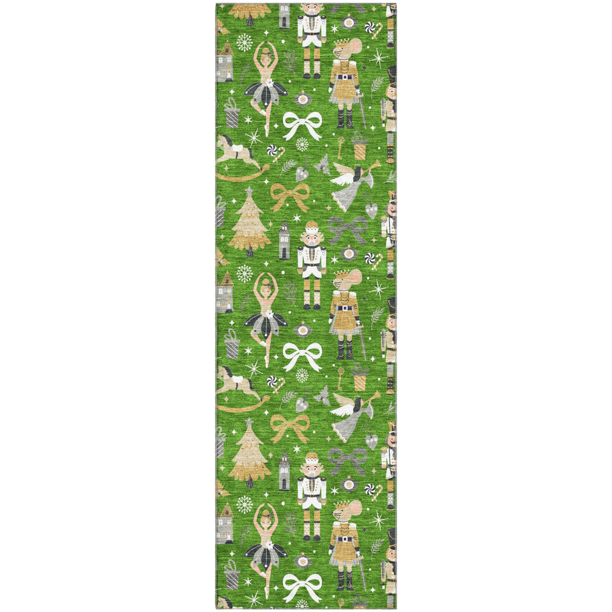 Antigua Machine Washable Transitional Green Rug 2'3" x 7'6" #shape_Runner