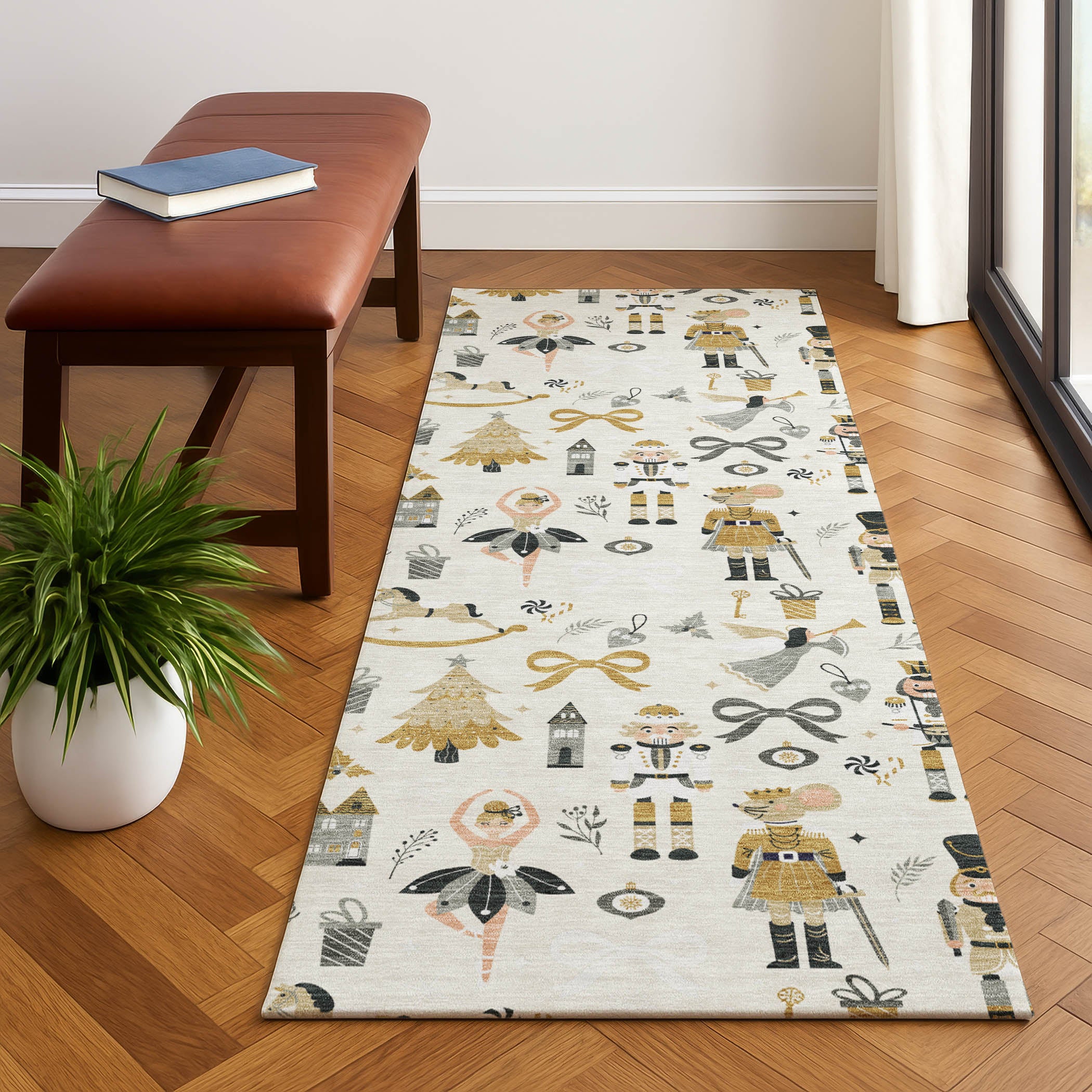 Antigua Machine Washable Transitional Ivory Rug 2'3" x 7'6" #shape_Runner