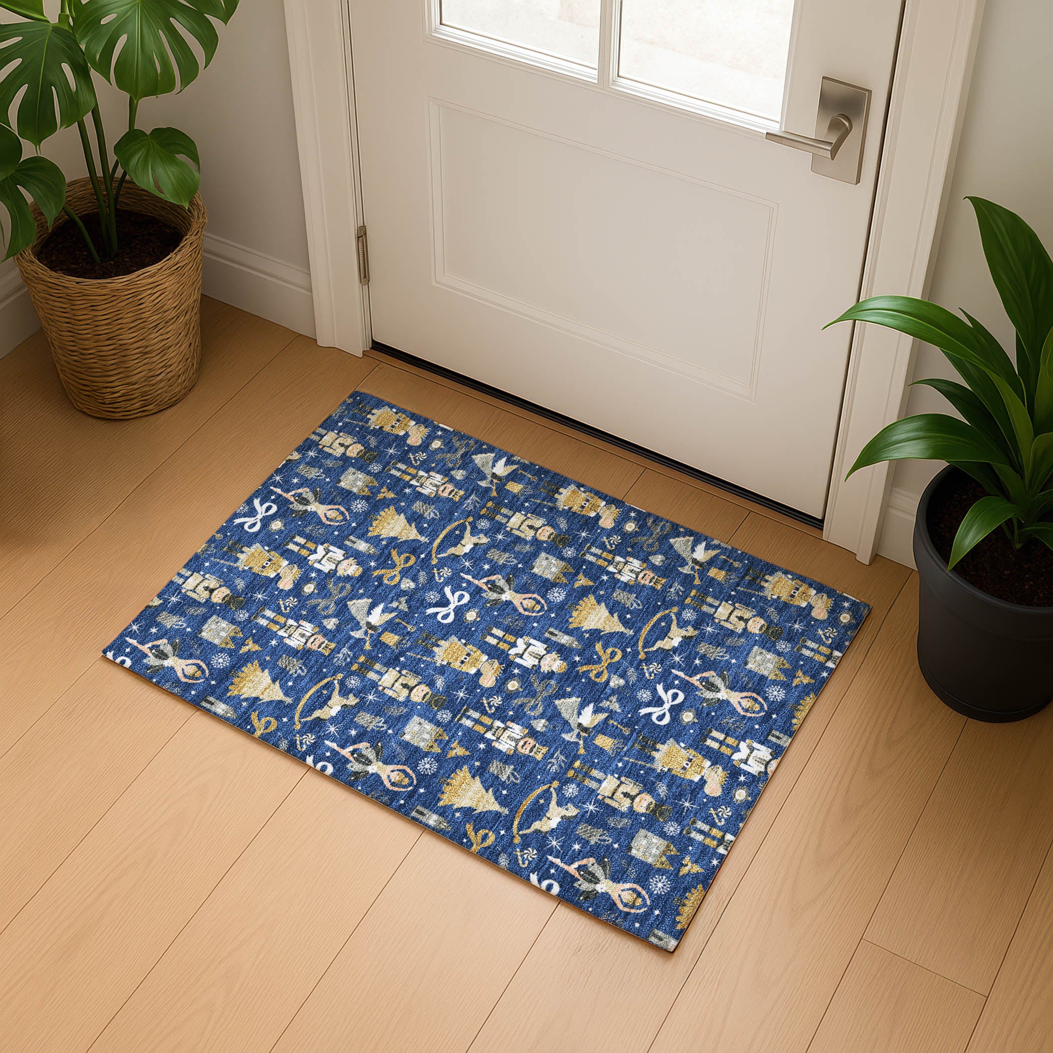 Antigua Machine Washable Transitional Navy Blue Rug 1'8" x 2'6" #shape_Rectangle