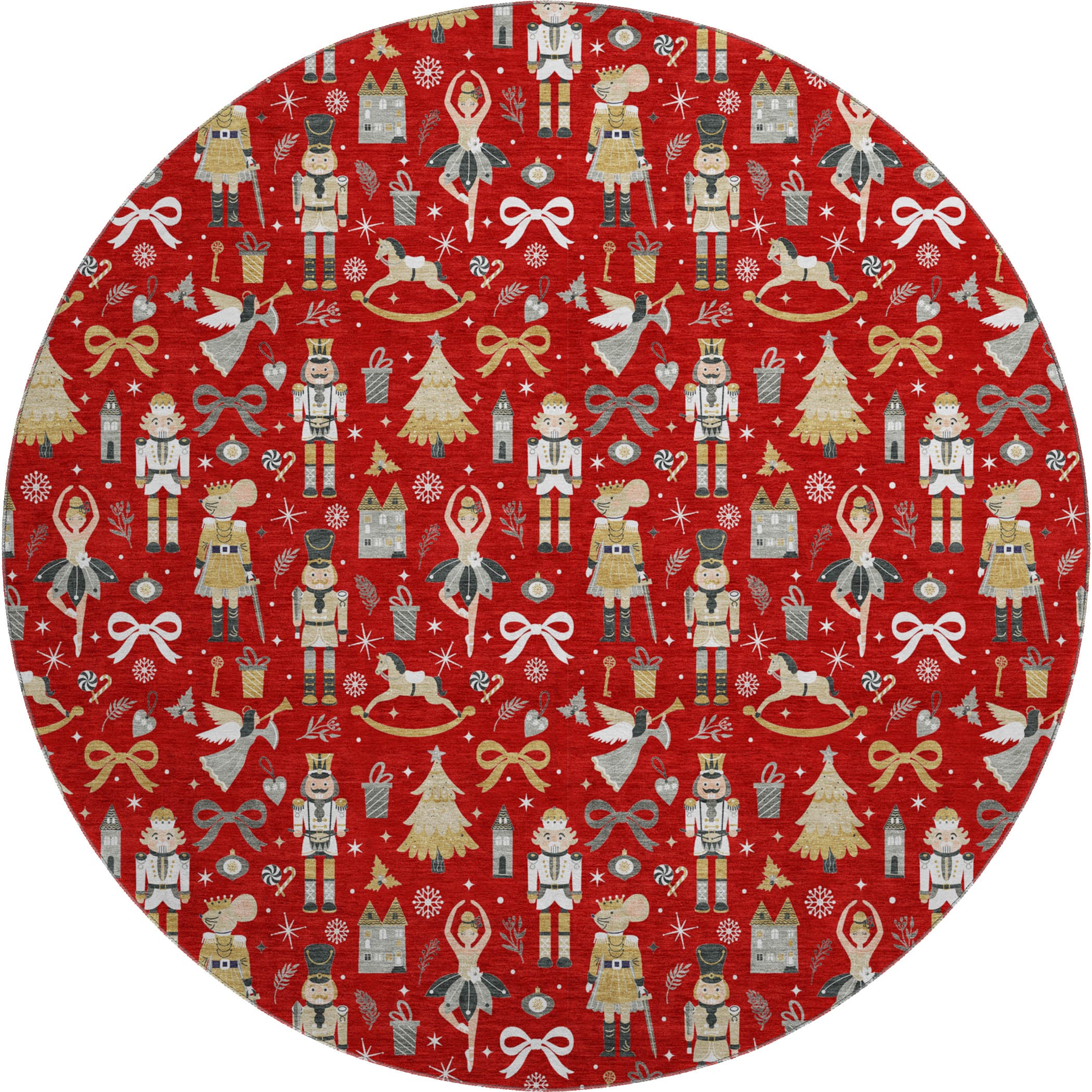 Antigua Machine Washable Transitional Red Rug 8' x 8' #shape_Round